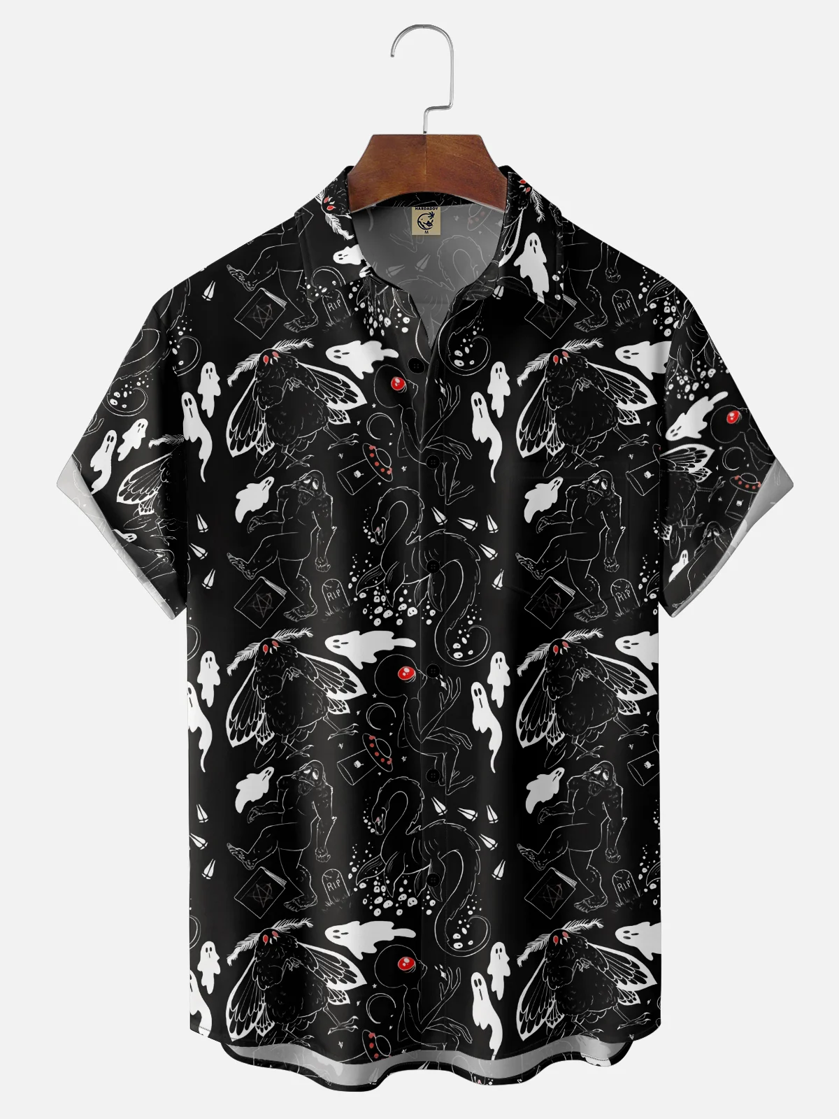 Moisture Wicking Bigfoot Mothman UFO Chest Pocket Hawaiian Shirt