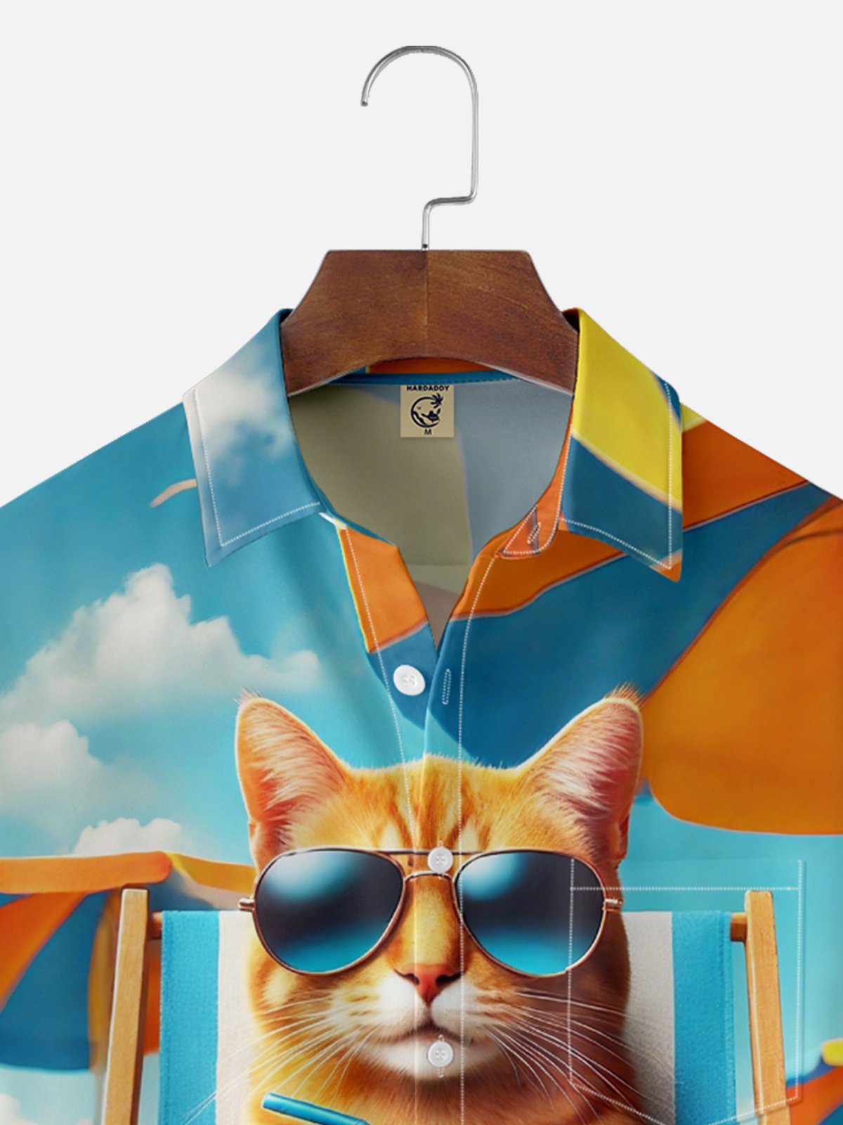 Moisture Wicking Ombre Beach Glasses Cat Chest Pocket Hawaiian Shirt