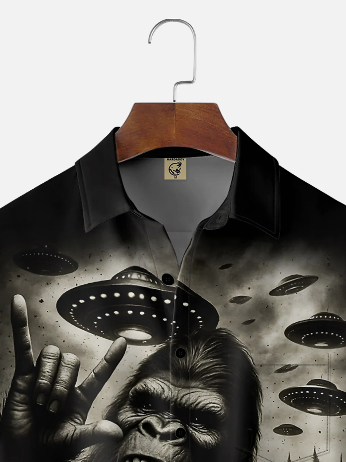 Moisture Wicking Rock Ombre UFO Bigfoot Alien Chest Pocket Hawaiian Shirt
