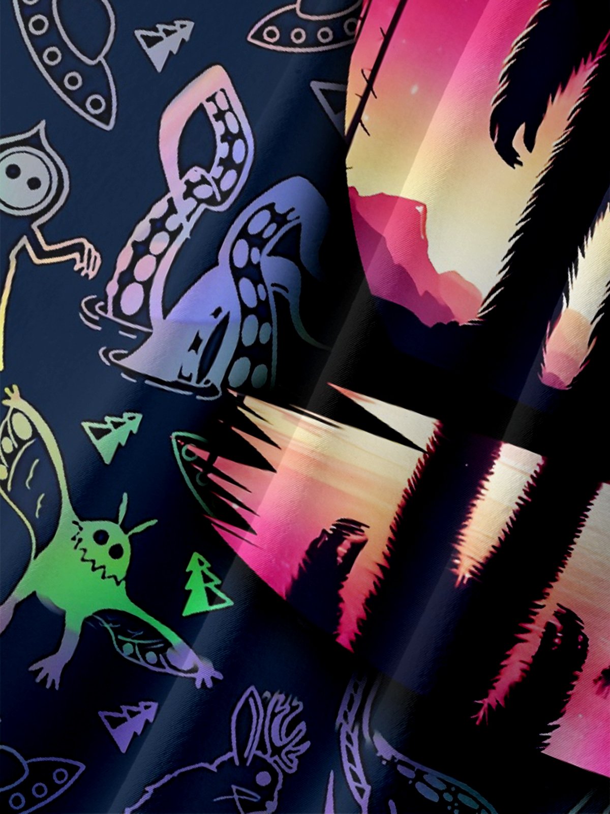 Moisture-Wicking Gradient Color Funny Alien Bigfoot Chest Pocket Hawaiian Shirt