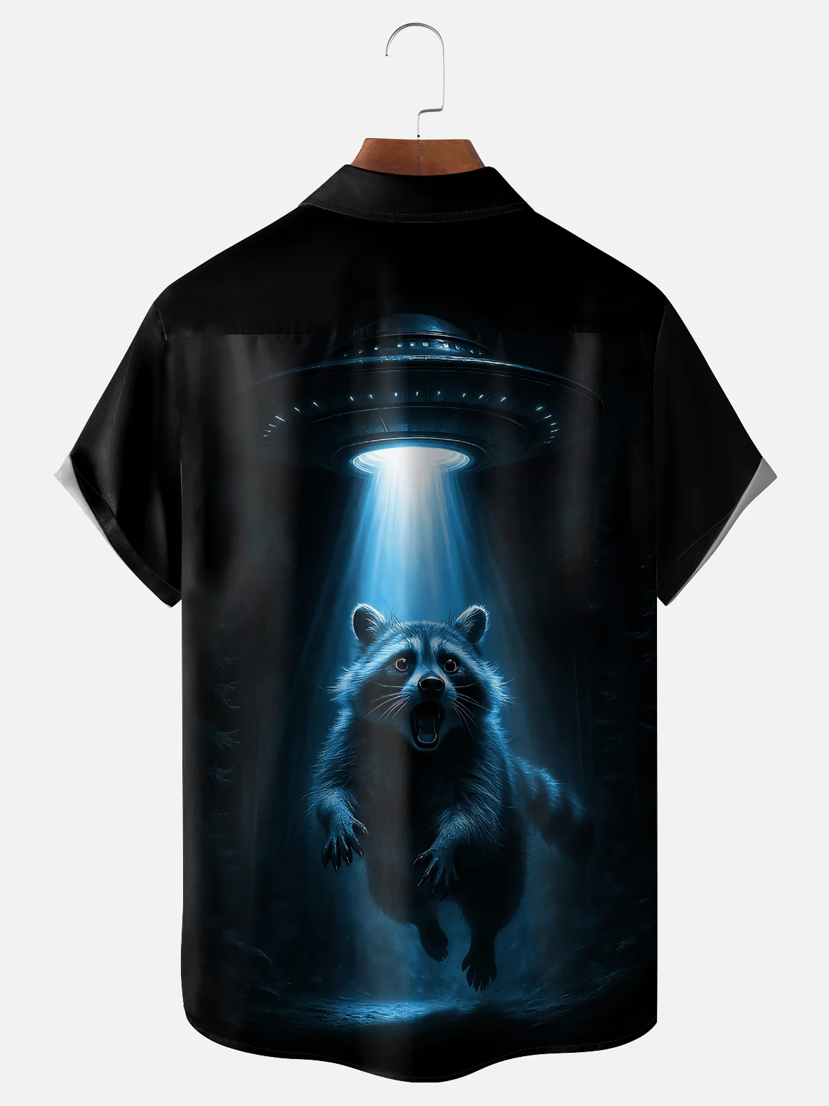 Moisture Wicking Ombre UFO Raccoon Scream Chest Pocket Hawaiian Shirt