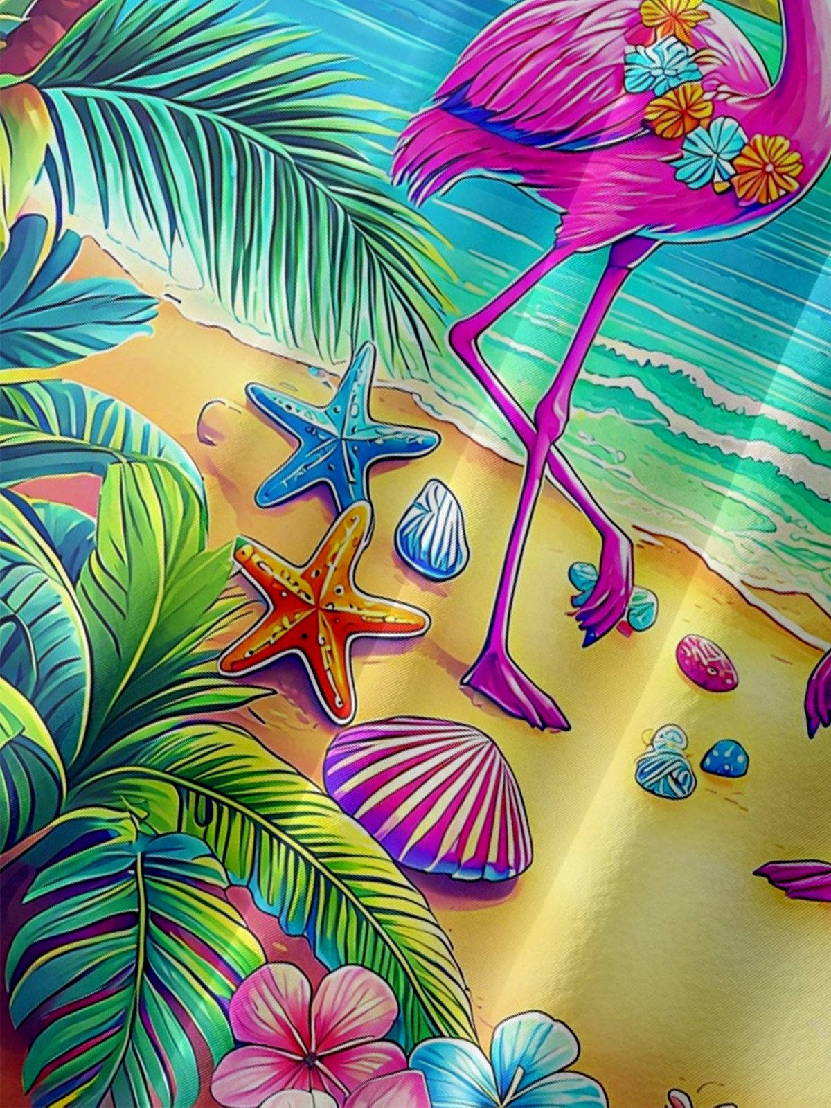 Moisture Wicking Flamingo Beach Chest Pocket Hawaiian Shirt