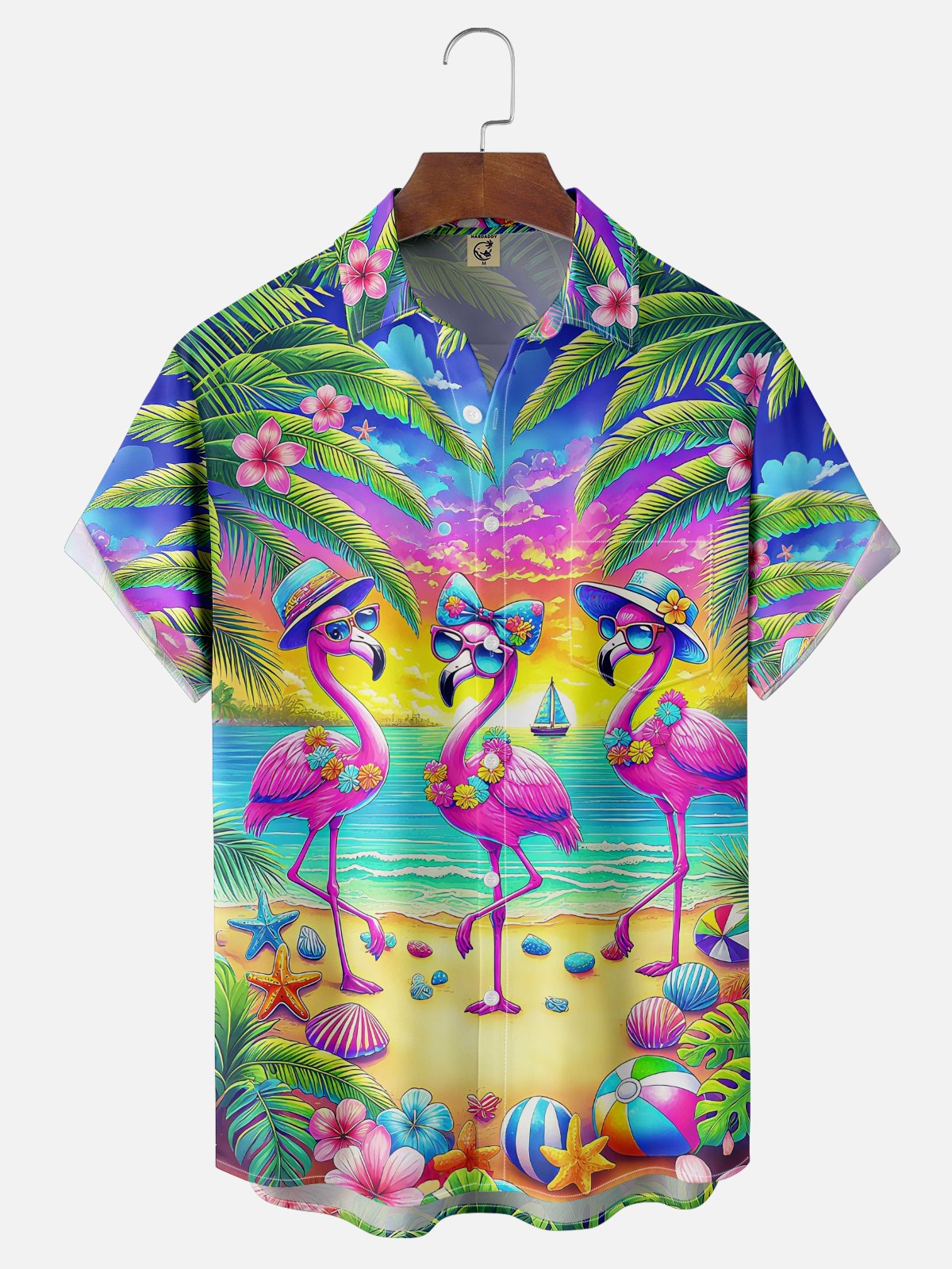 Moisture Wicking Flamingo Beach Chest Pocket Hawaiian Shirt
