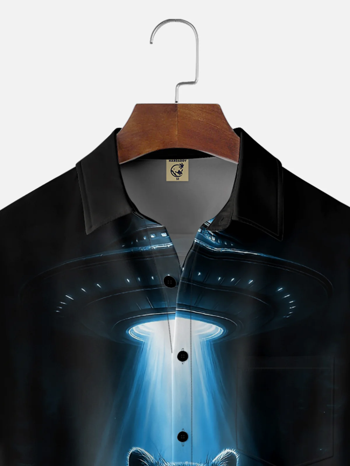 Moisture Wicking Ombre UFO Raccoon Scream Chest Pocket Hawaiian Shirt