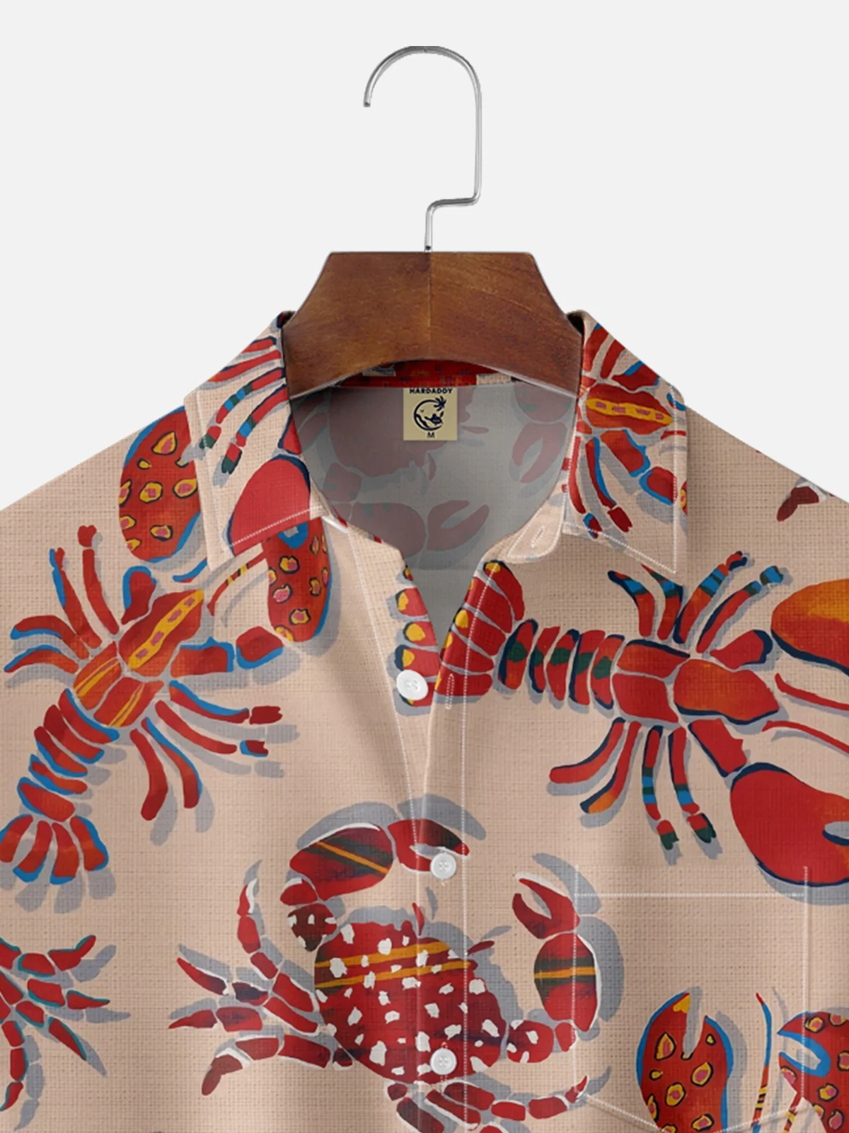 Moisture Wicking Lobster Crab Chest Pocket Hawaiian Shirt