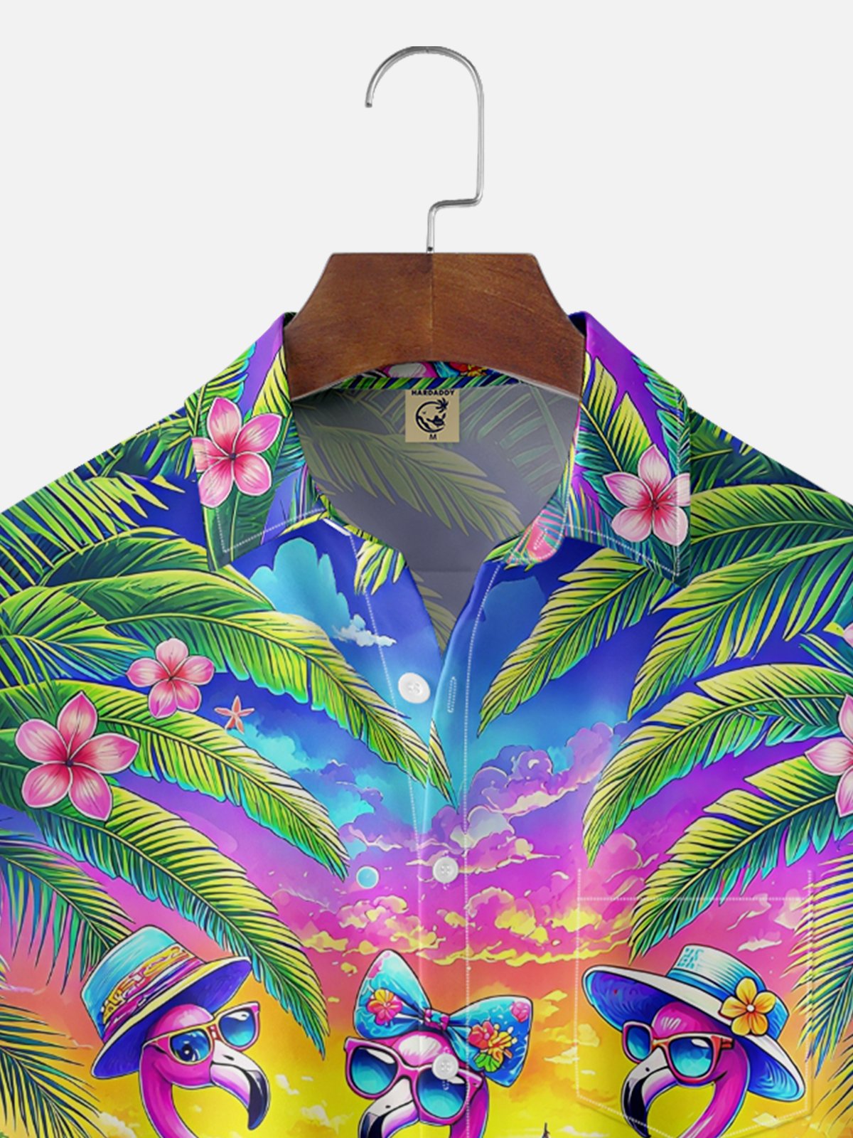 Moisture Wicking Flamingo Beach Chest Pocket Hawaiian Shirt