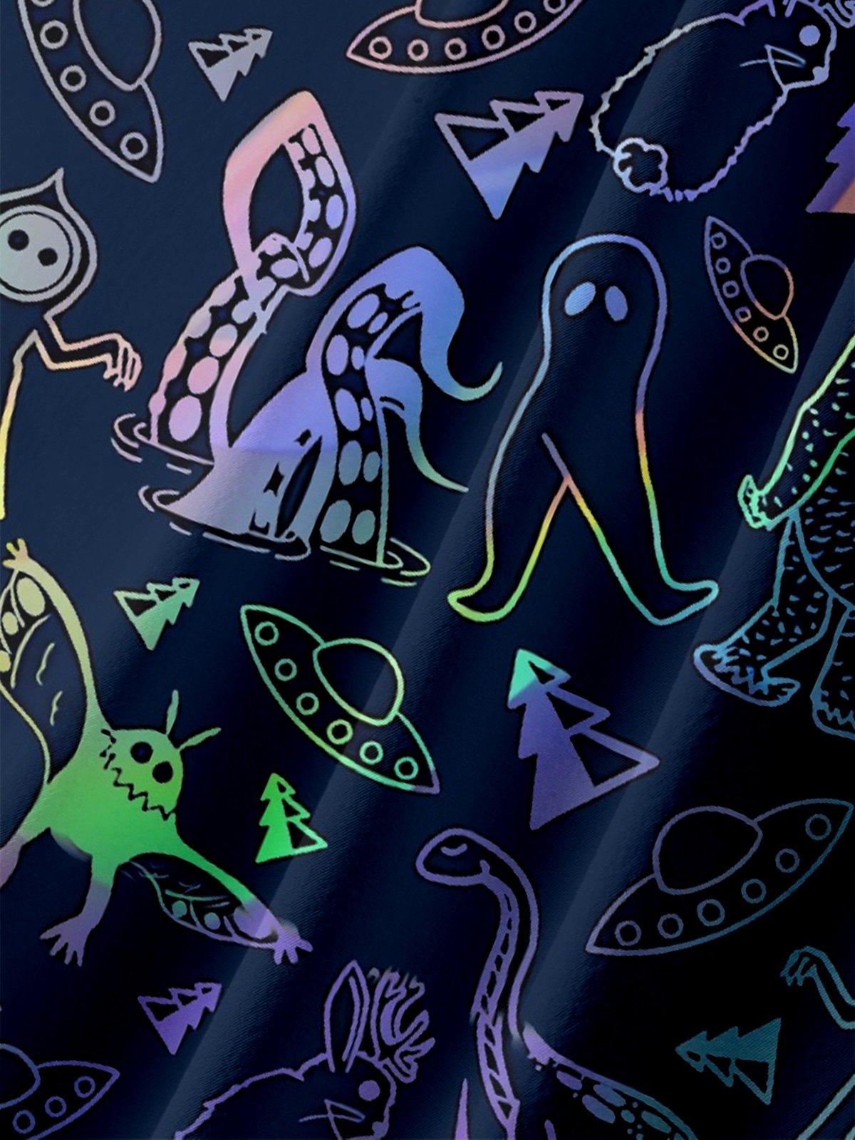Moisture-Wicking Gradient Abstract Bigfoot Mothman Loch Ness Monster  Chest Pocket Hawaiian Shirt
