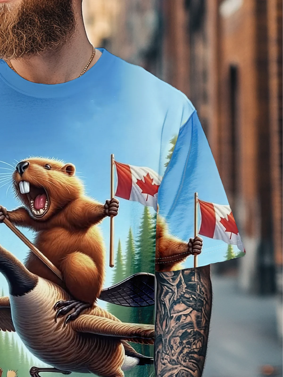 Men's Canada Groundhog Beaver Maple Leaf Fitted T-shirts