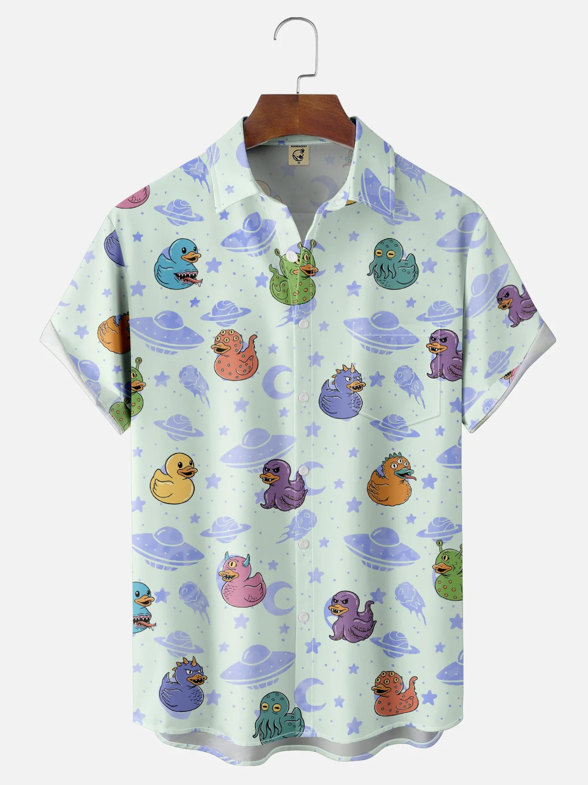 Hardaddy x Coffee Man Moisture Wicking Funny Duck Chest Pocket Hawaiian Shirt