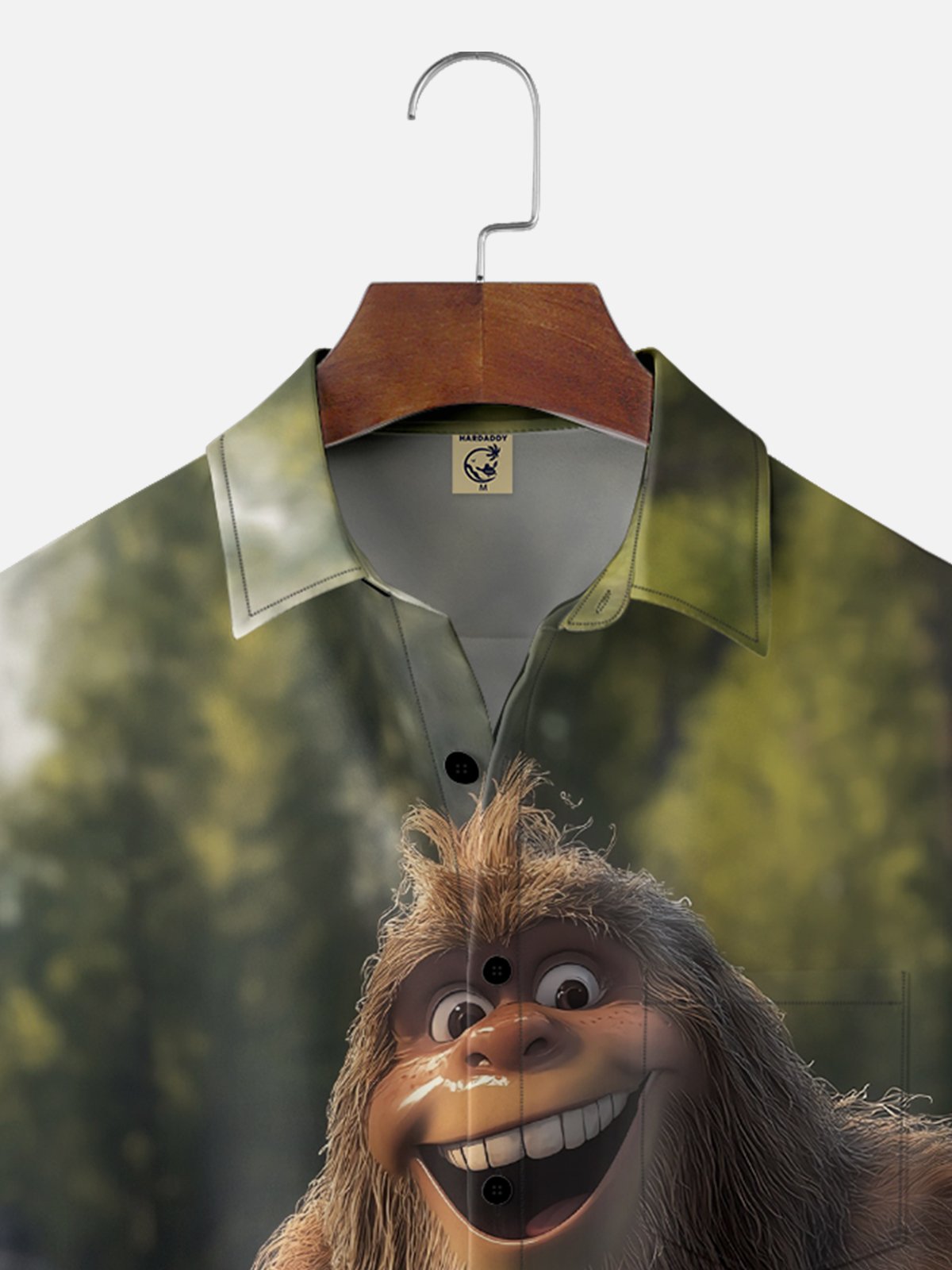 Moisture-wicking Bigfoot Fish Catching Fun Chest Pocket Hawaiian Shirt