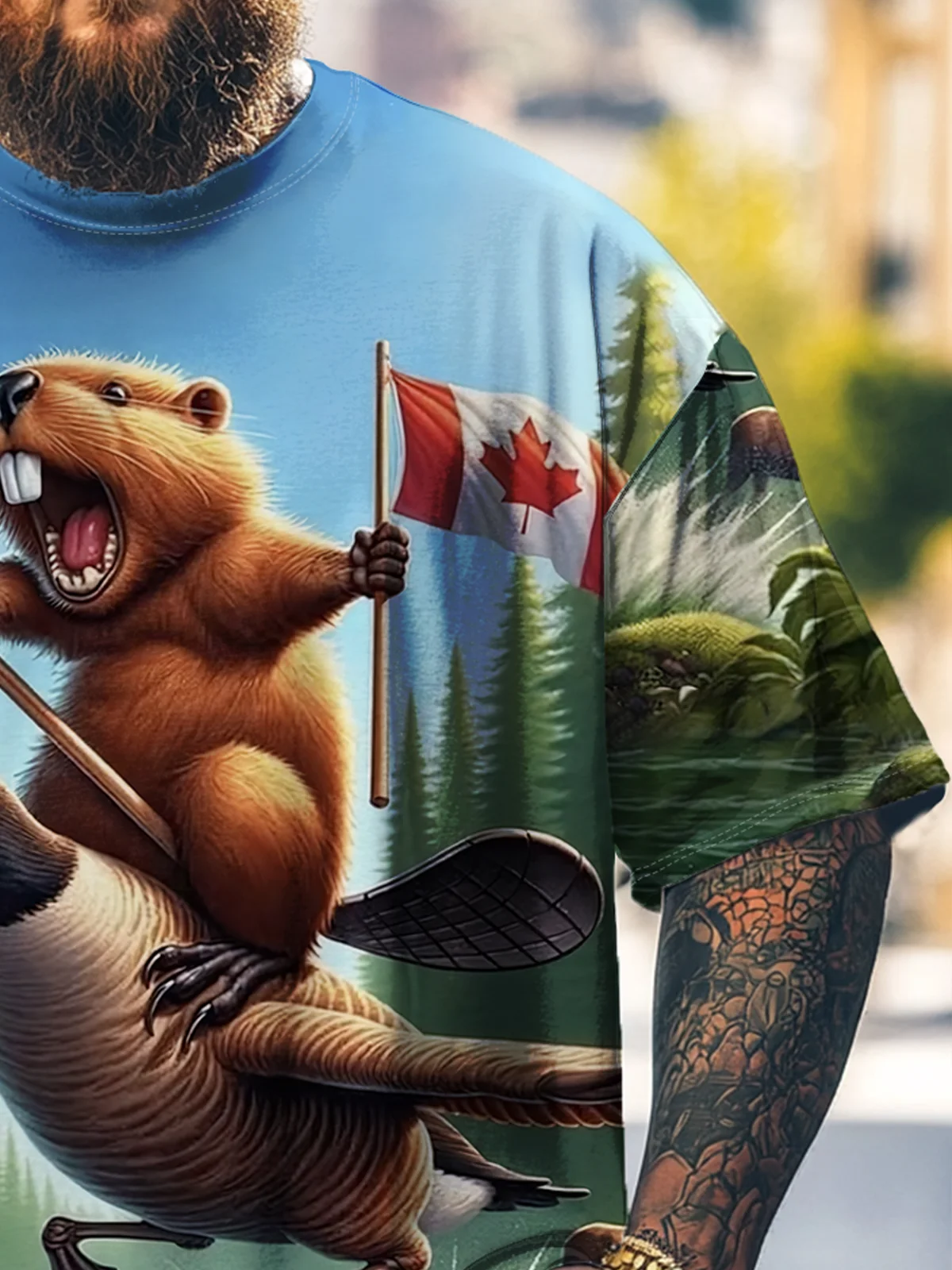 Big Size Men's Canada Groundhog Beaver Maple Leaf Loose T-shirt