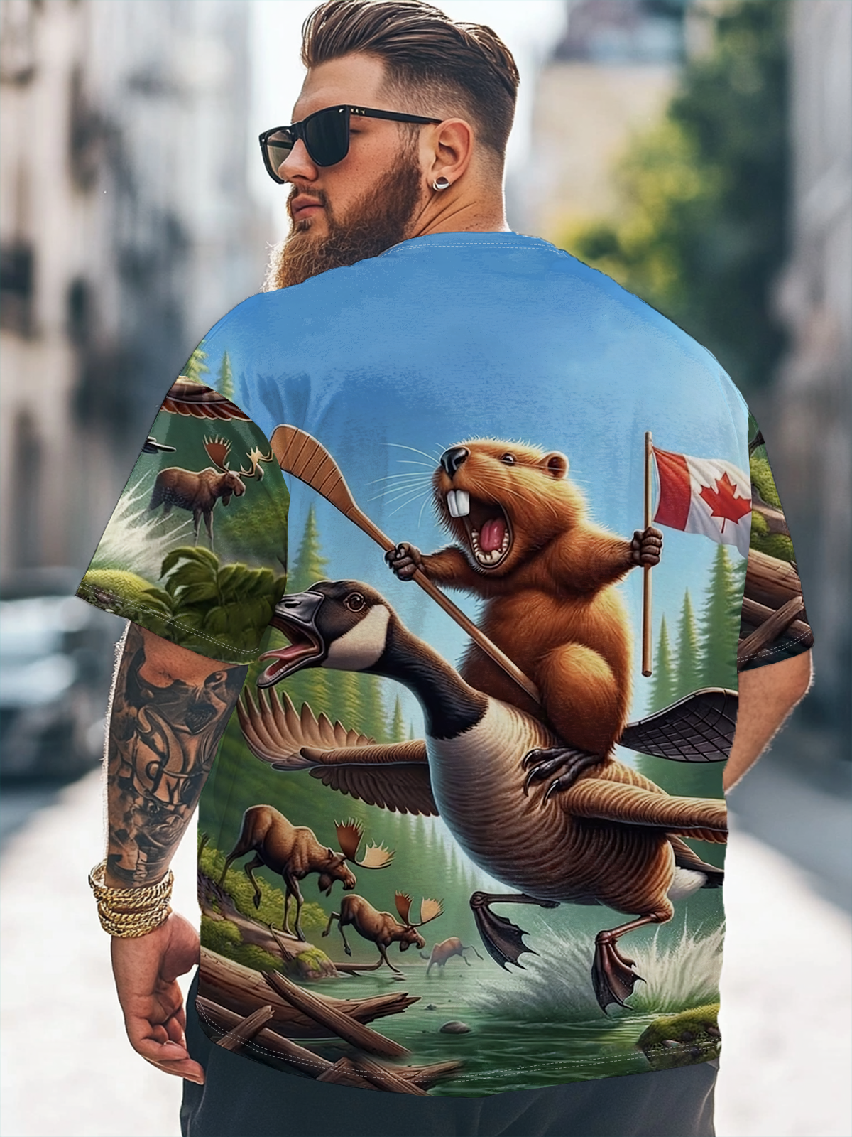 Big Size Men's Canada Groundhog Beaver Maple Leaf Loose T-shirt