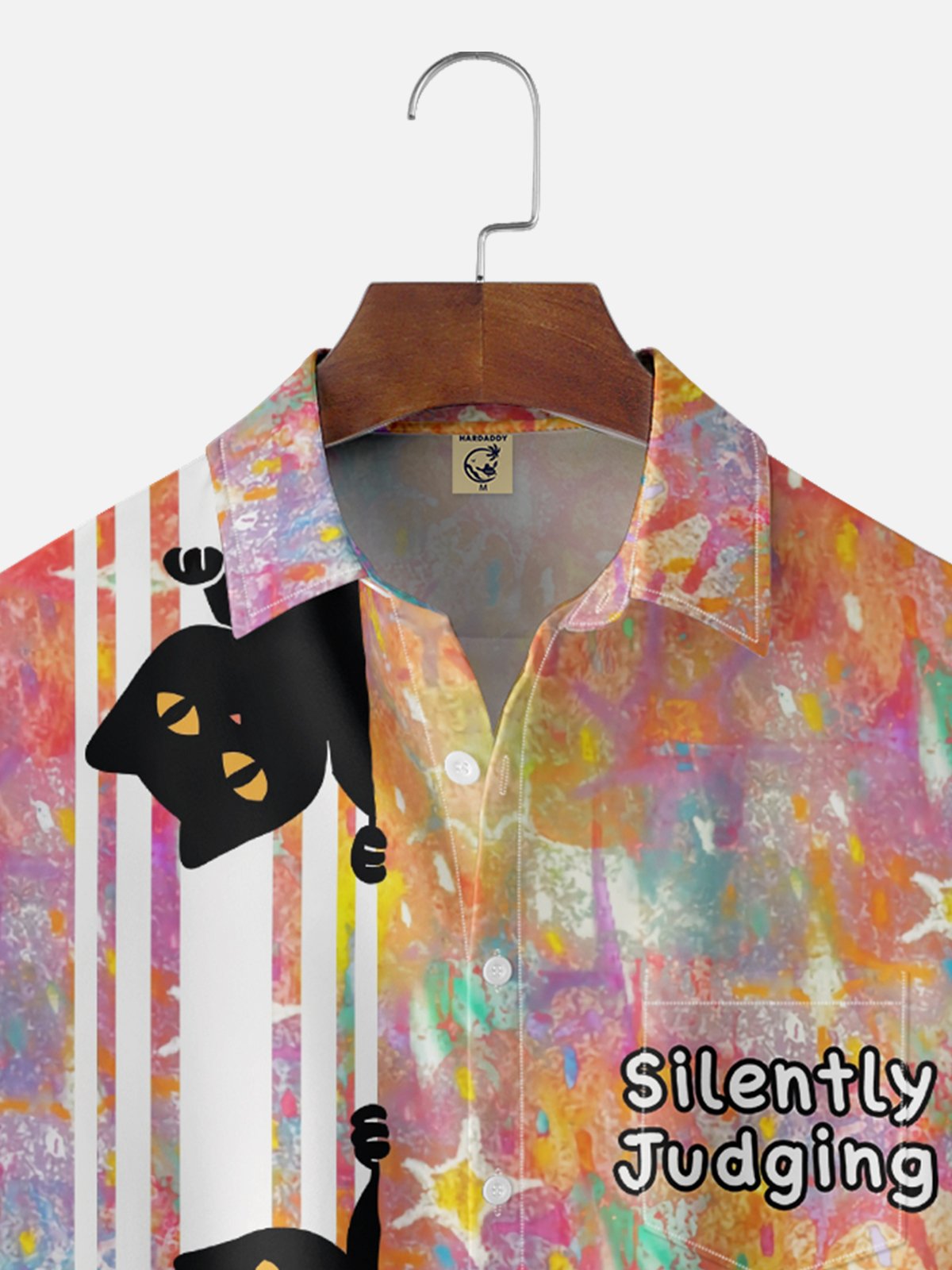Hardaddy x Coffee Man Moisture Wicking Fun Black Cat Chest Pocket Hawaiian Shirt