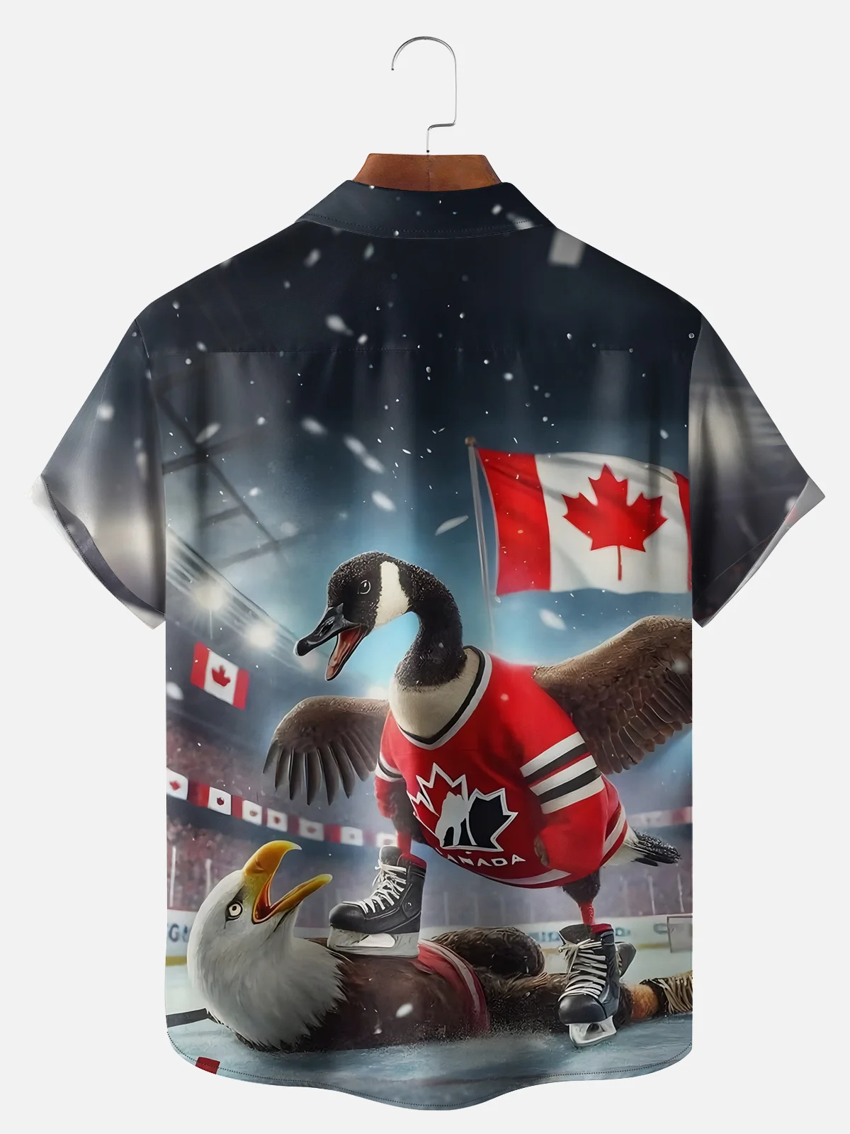 Big Size Moisture Wicking Canada Maple Goose Chest Pocket Hawaiian Shirt