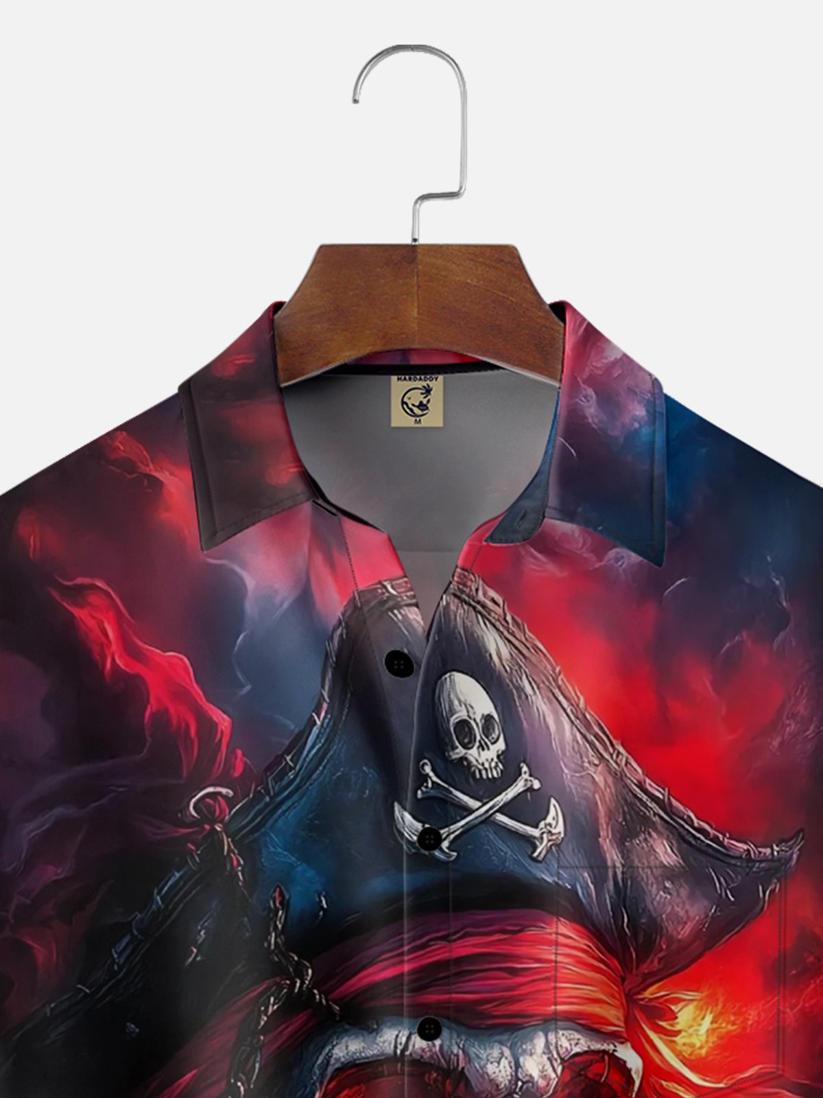 Moisture-wicking Flame Skeleton Pirate Chest Pocket Casual Shirt