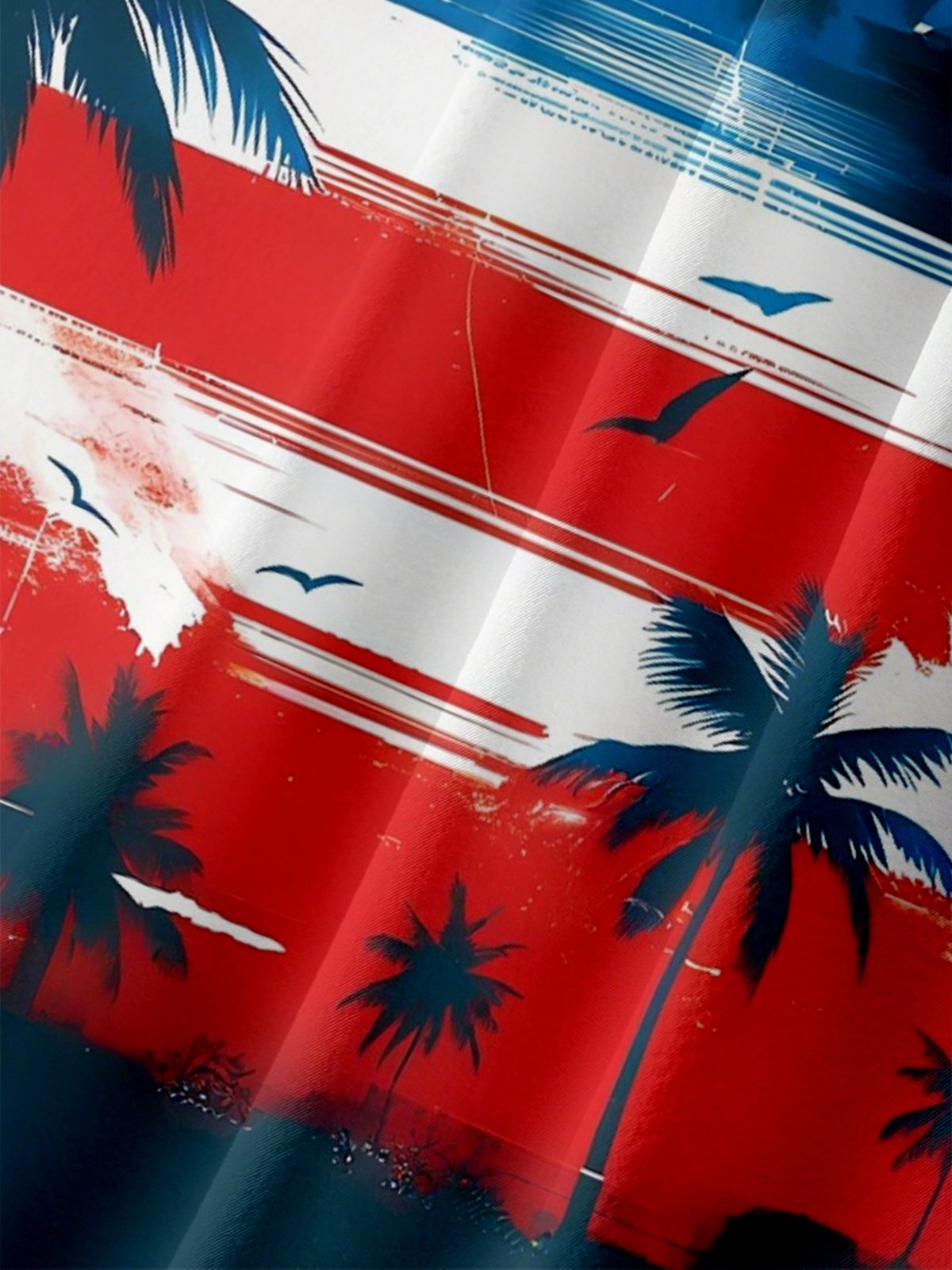 Moisture-wicking Coconut Tree American Flag Independence Day Chest Pocket Casual Shirt