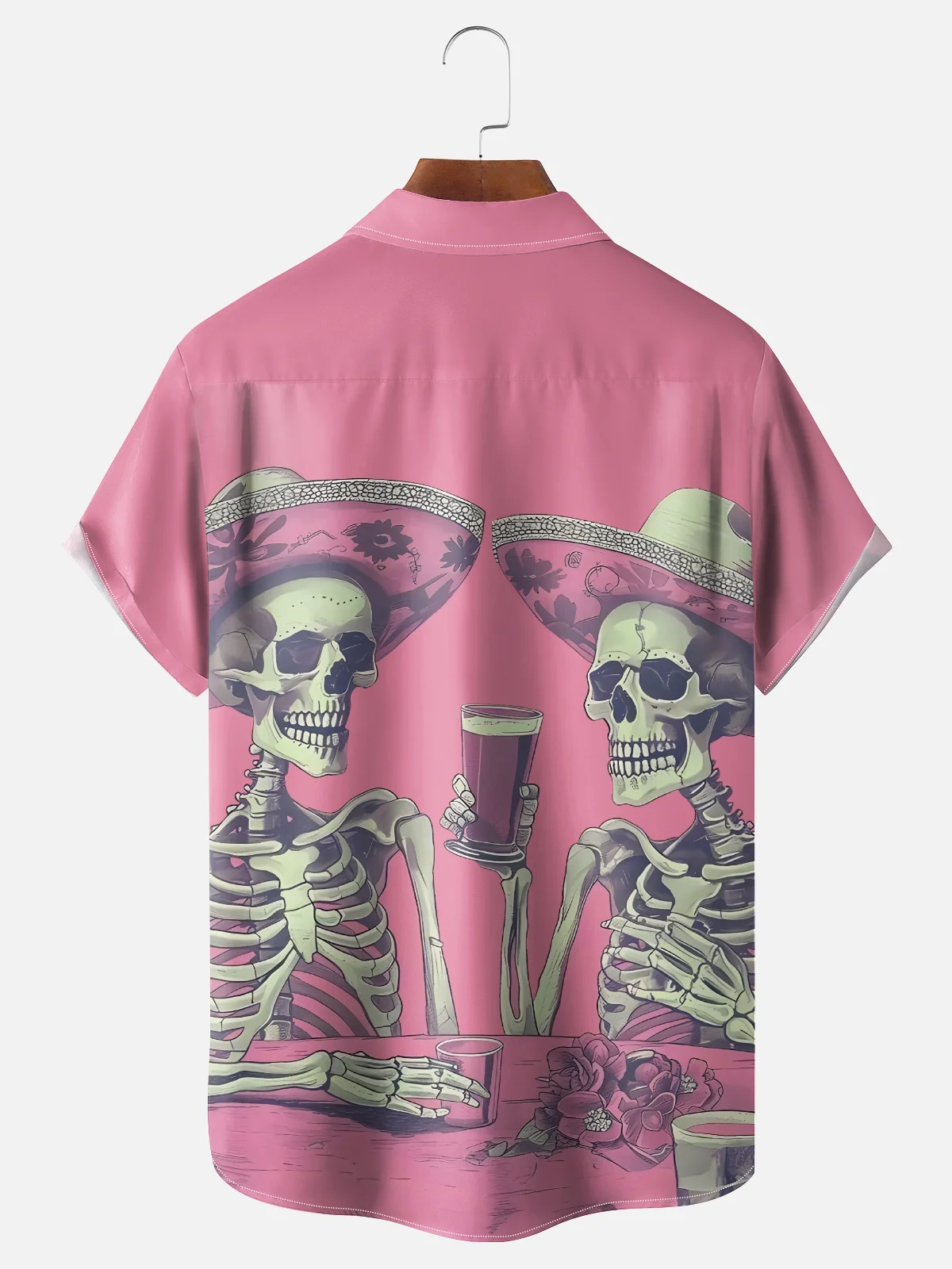 Moisture-wicking Funny Beer Skull Chest Pocket Casual Shirt