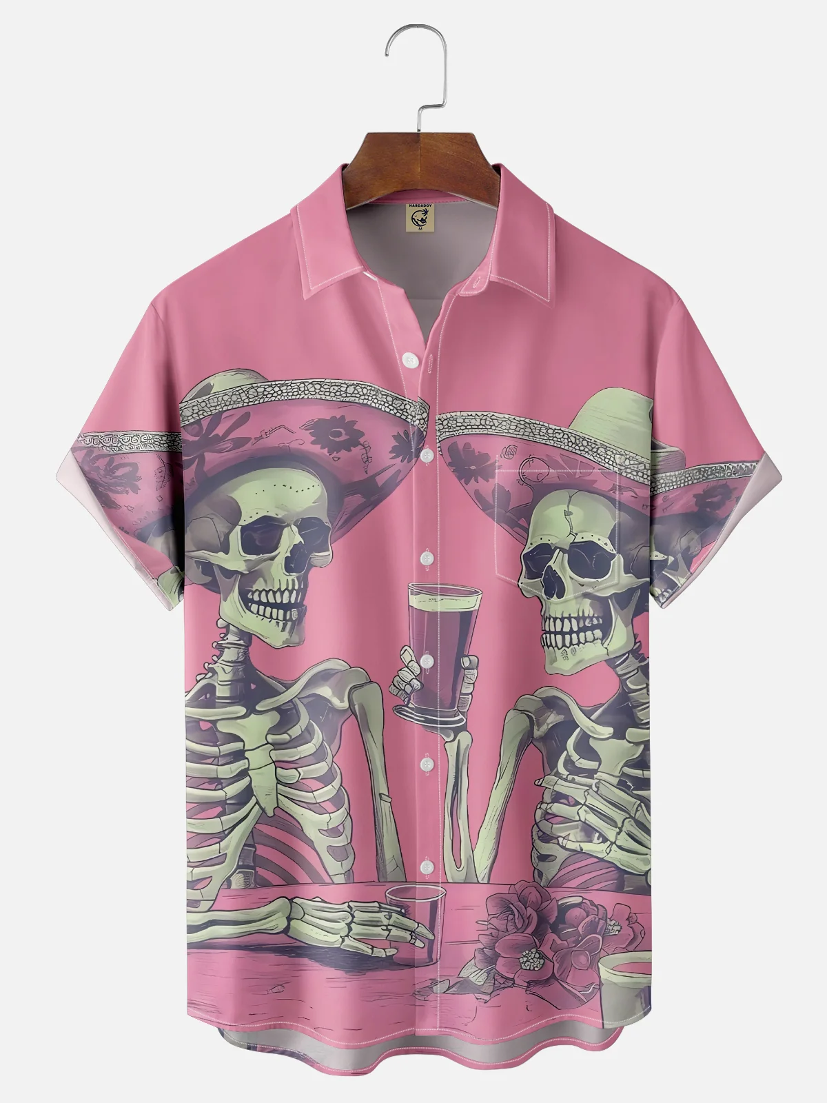 Moisture-wicking Funny Beer Skull Chest Pocket Casual Shirt