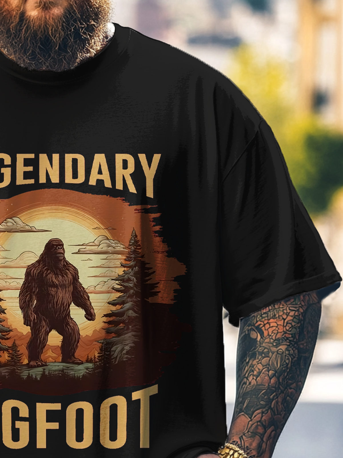 Big Size Men's Bigfoot Fun Print Loose T-shirt
