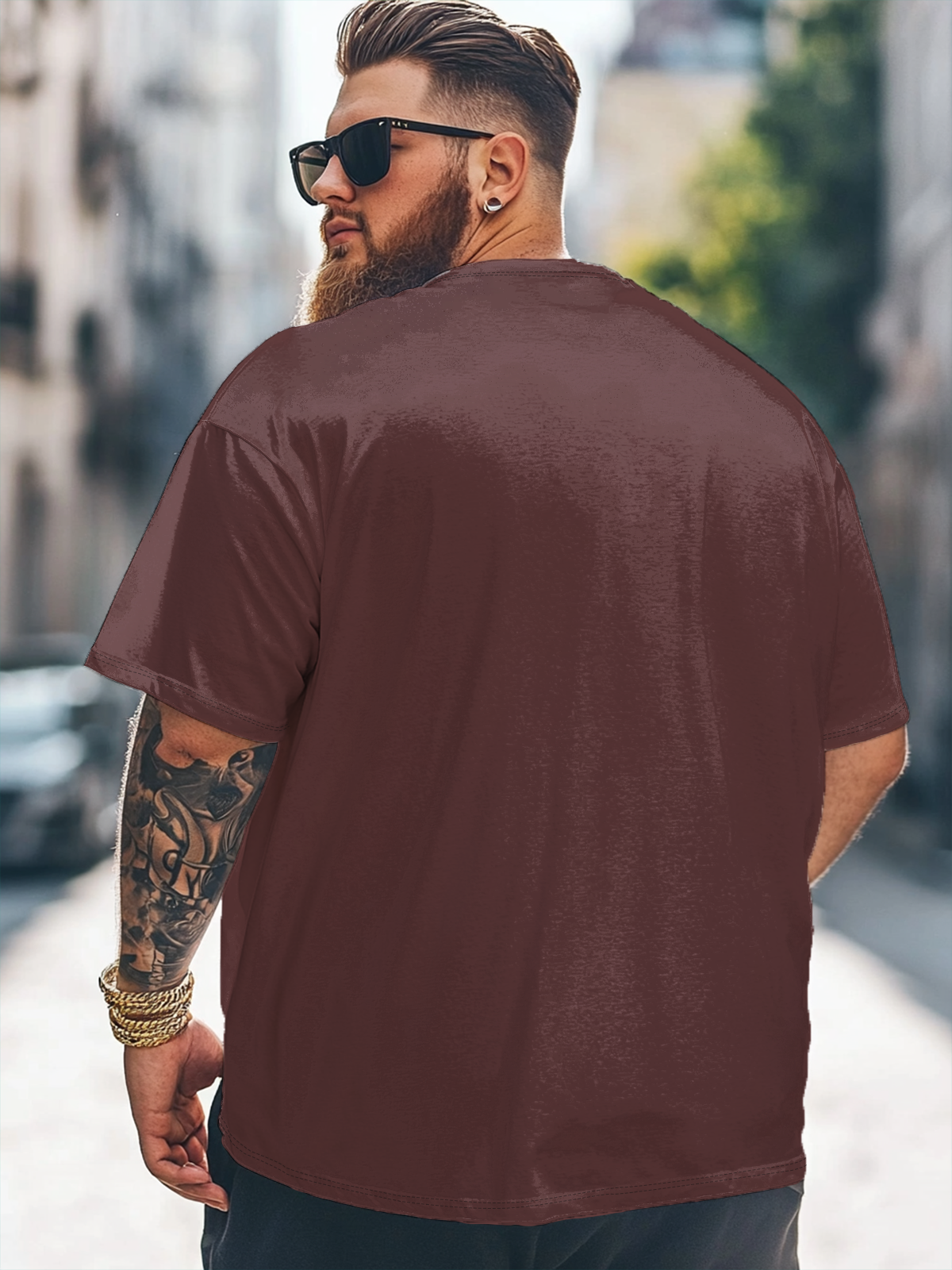 Big Size Men's Bigfoot Cat UFO Fun Print Loose T-shirt