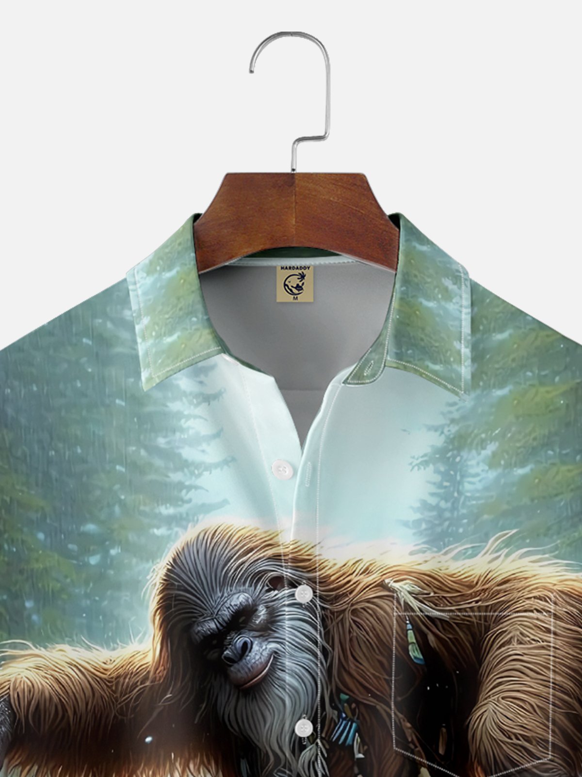 Moisture-wicking Bigfoot Yoga Forest Chest Pocket Hawaiian Shirt