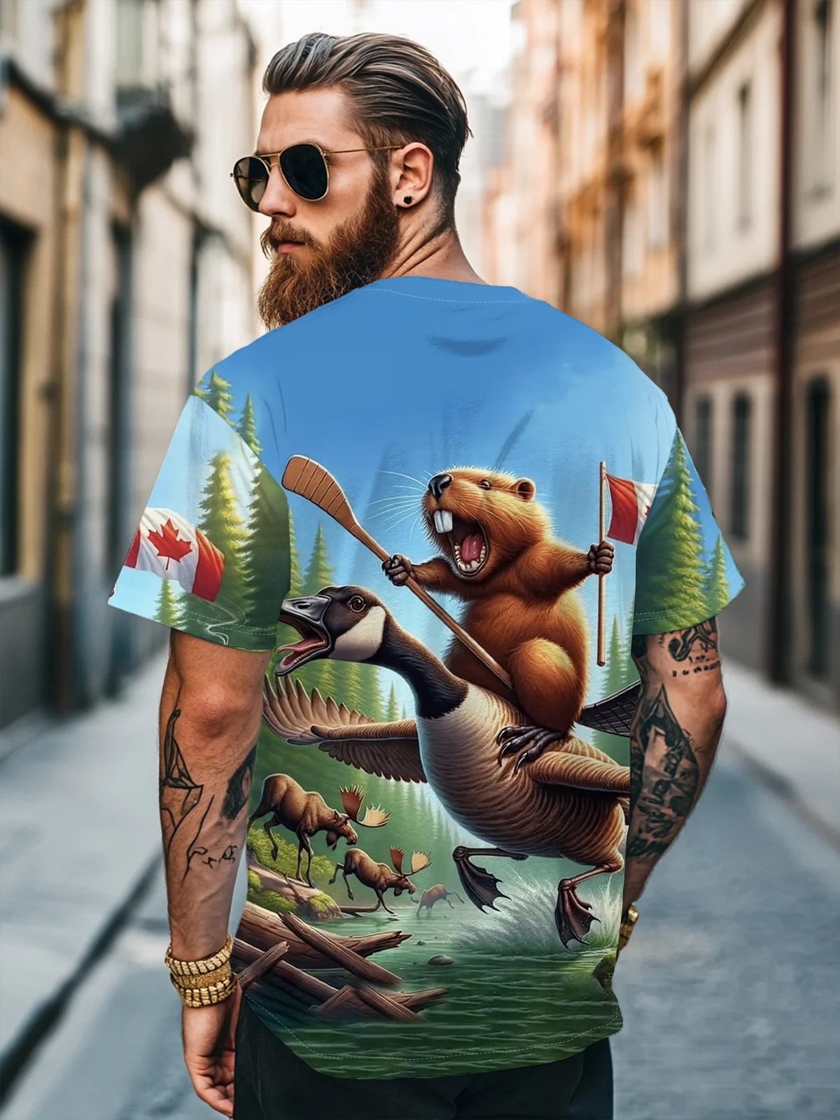 Men's Canada Groundhog Beaver Maple Leaf Fitted T-shirts