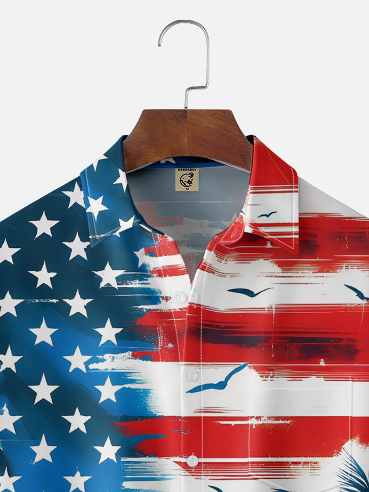 Moisture-wicking Coconut Tree American Flag Independence Day Chest Pocket Casual Shirt
