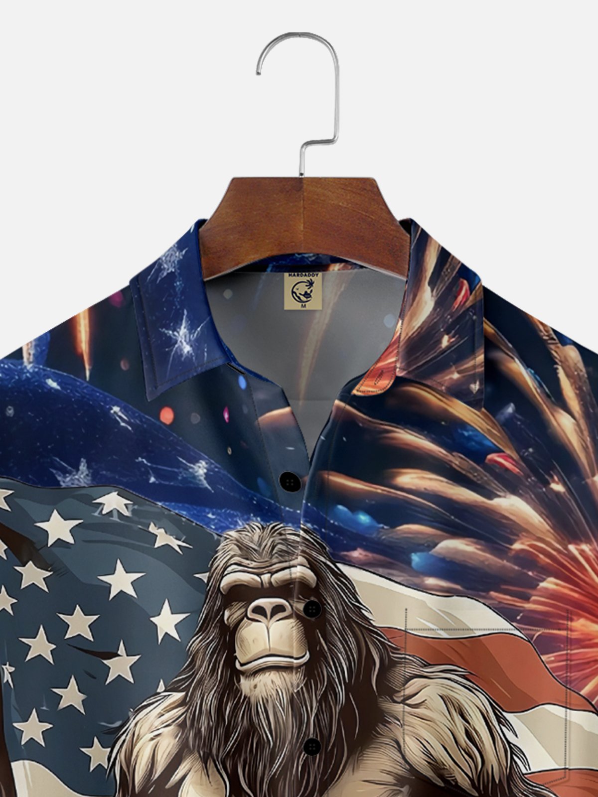Moisture-wicking Bigfoot American Flag Independence Day Chest Pocket Casual Shirt