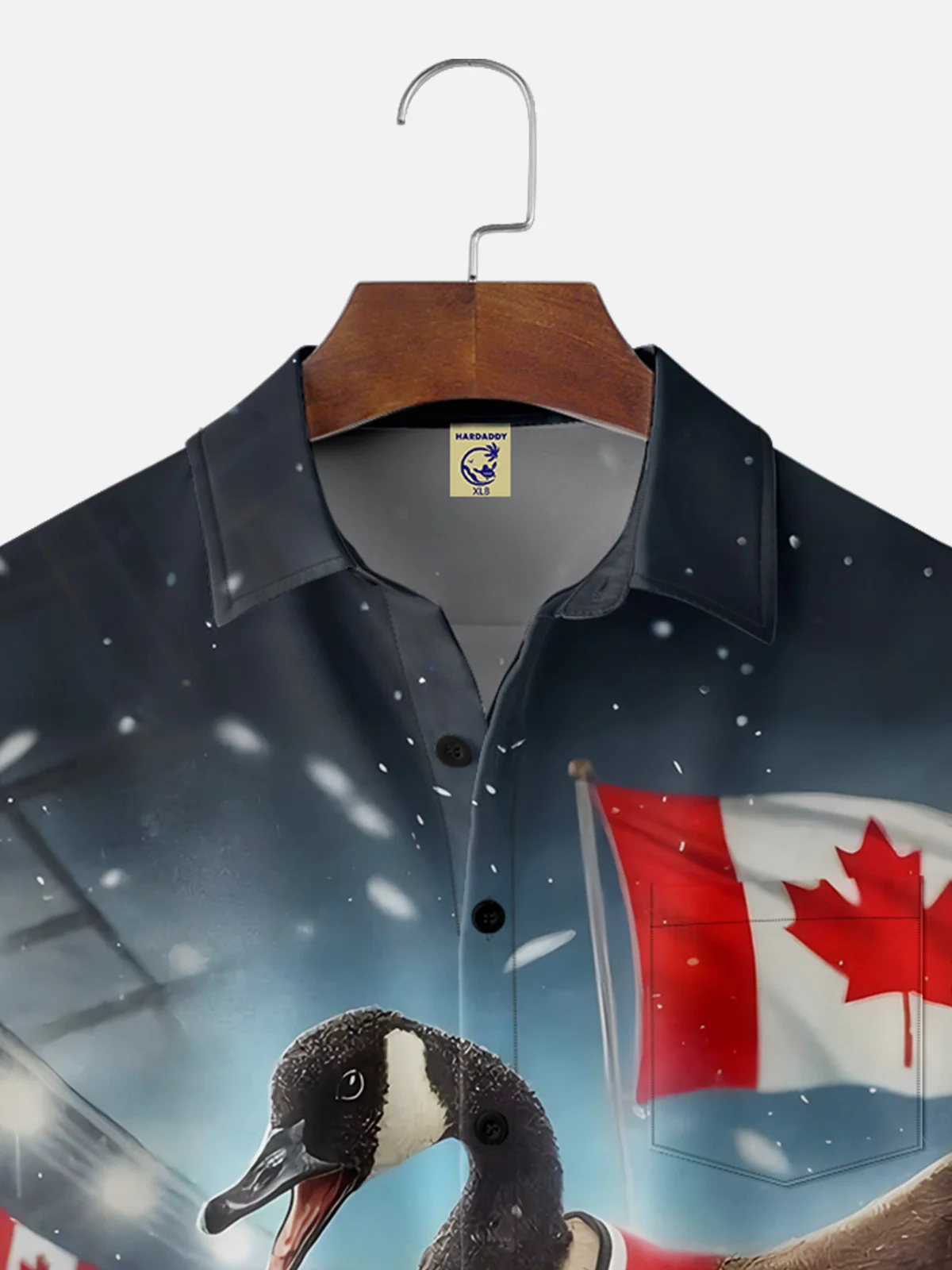 Big Size Moisture Wicking Canada Maple Goose Chest Pocket Hawaiian Shirt