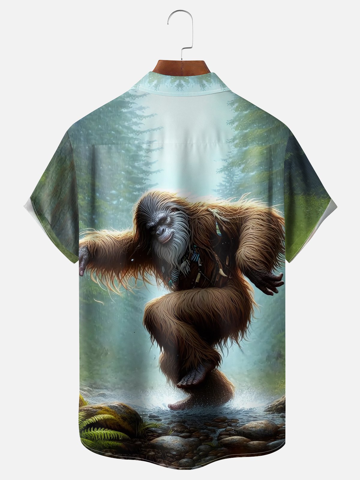 Moisture-wicking Bigfoot Yoga Forest Chest Pocket Hawaiian Shirt