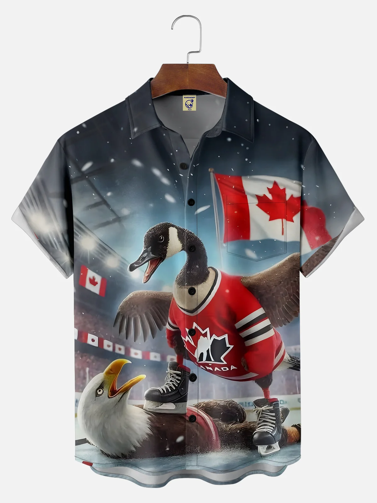 Big Size Moisture Wicking Canada Maple Goose Chest Pocket Hawaiian Shirt