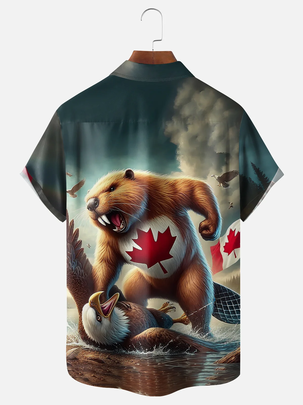 Moisture-wicking Nutria Maple Leaf Canada Day Groundhog Chest Pocket Casual Shirt