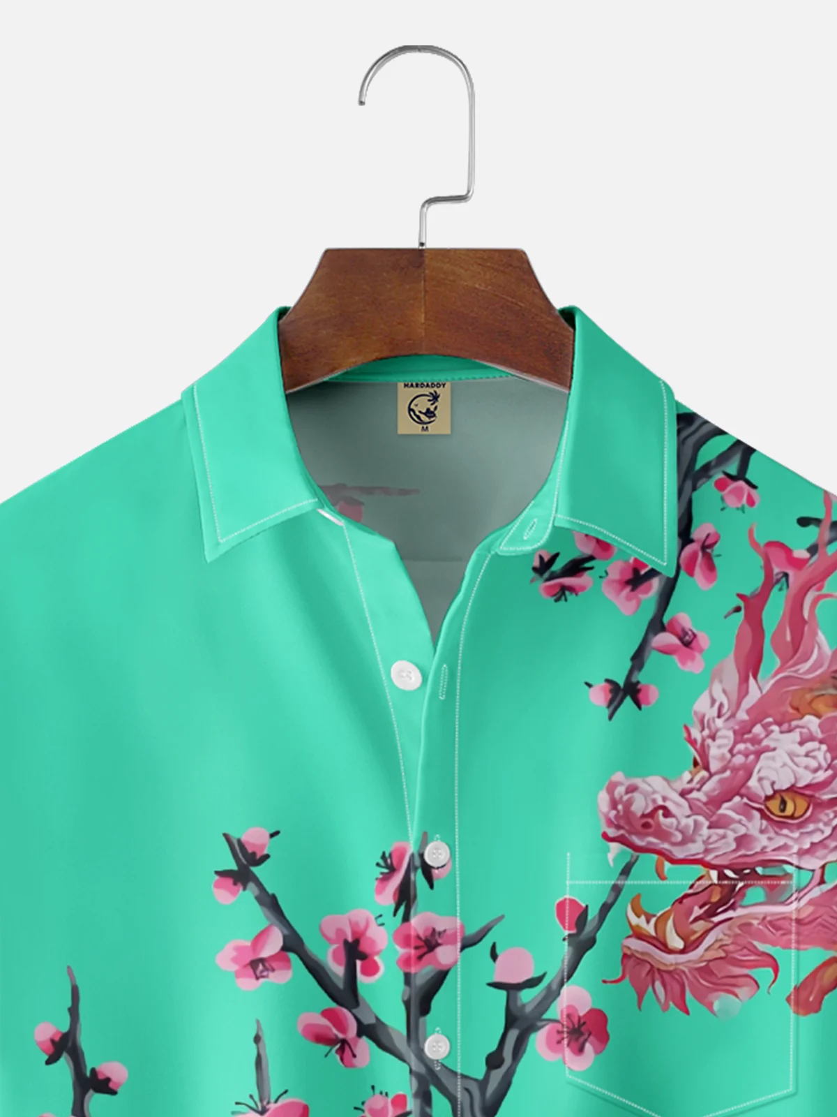 Moisture Wicking Peach Dragon Chest Pocket Hawaiian Shirt