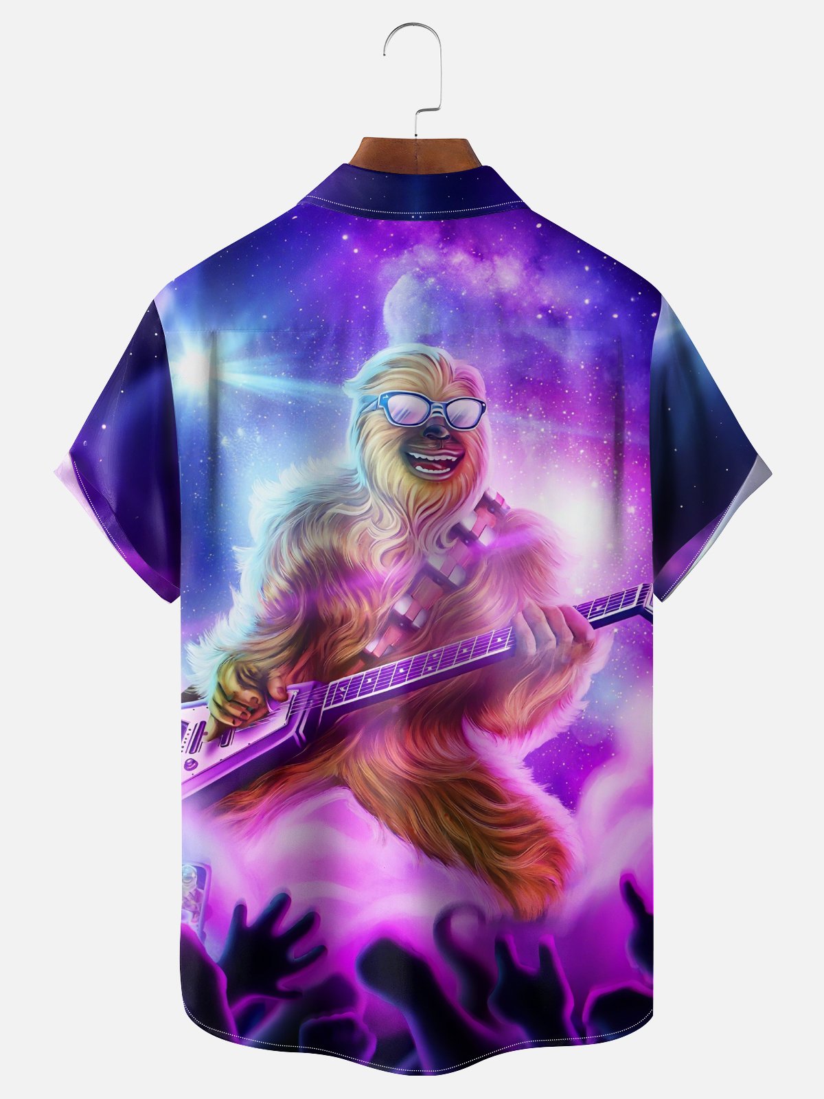 Moisture Wicking Bigfoot Rock Guitar Chest Pocket Hawaiian Shirt