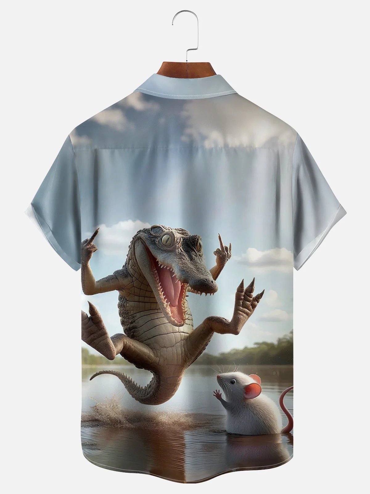 Moisture Wicking Funny Croc Mouse Chest Pocket Hawaiian Shirt