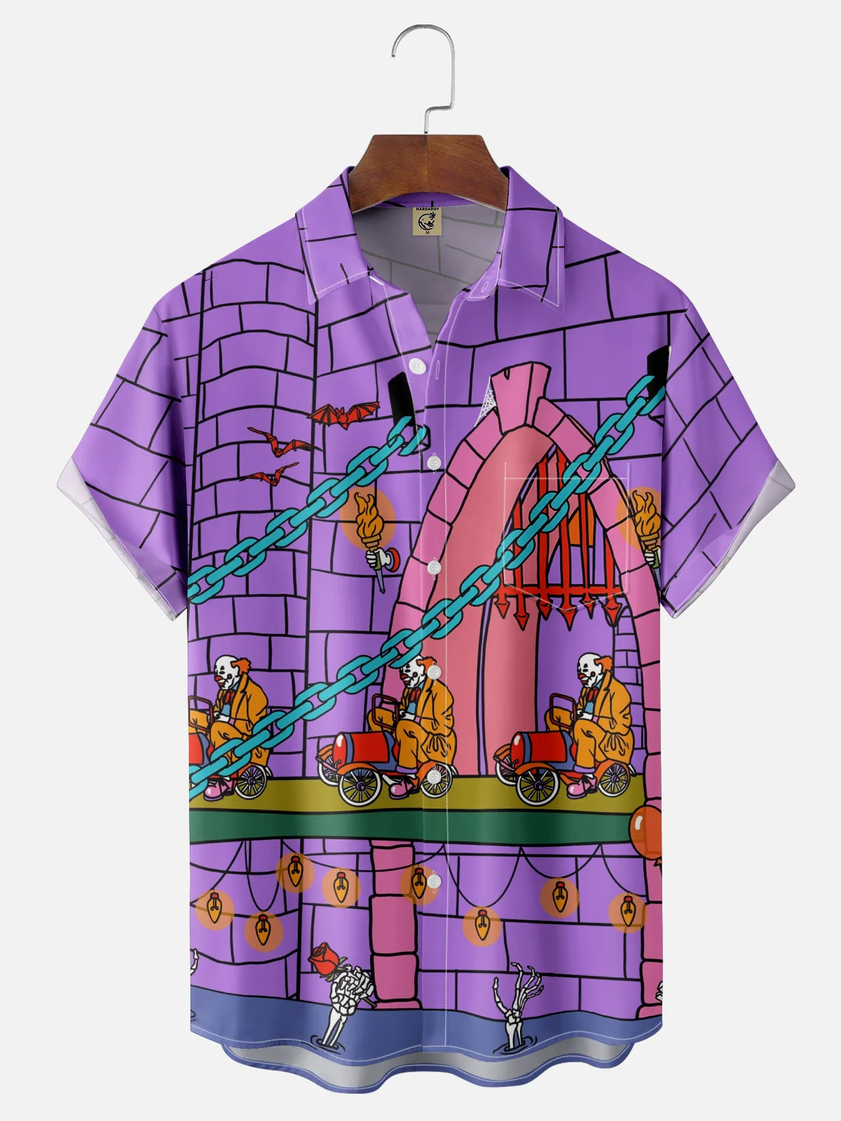 Hardaddy x Janet Johnson Moisture-wicking Fantasy Art Clown Castle Chest Pocket Casual Shirt