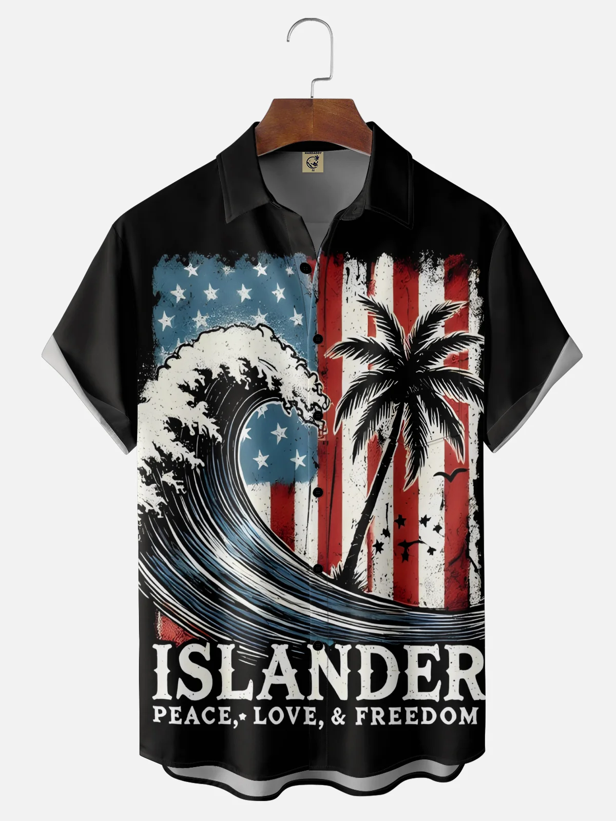 Moisture Wicking Independence Day Coconut Tree Chest Pocket Hawaiian Shirt