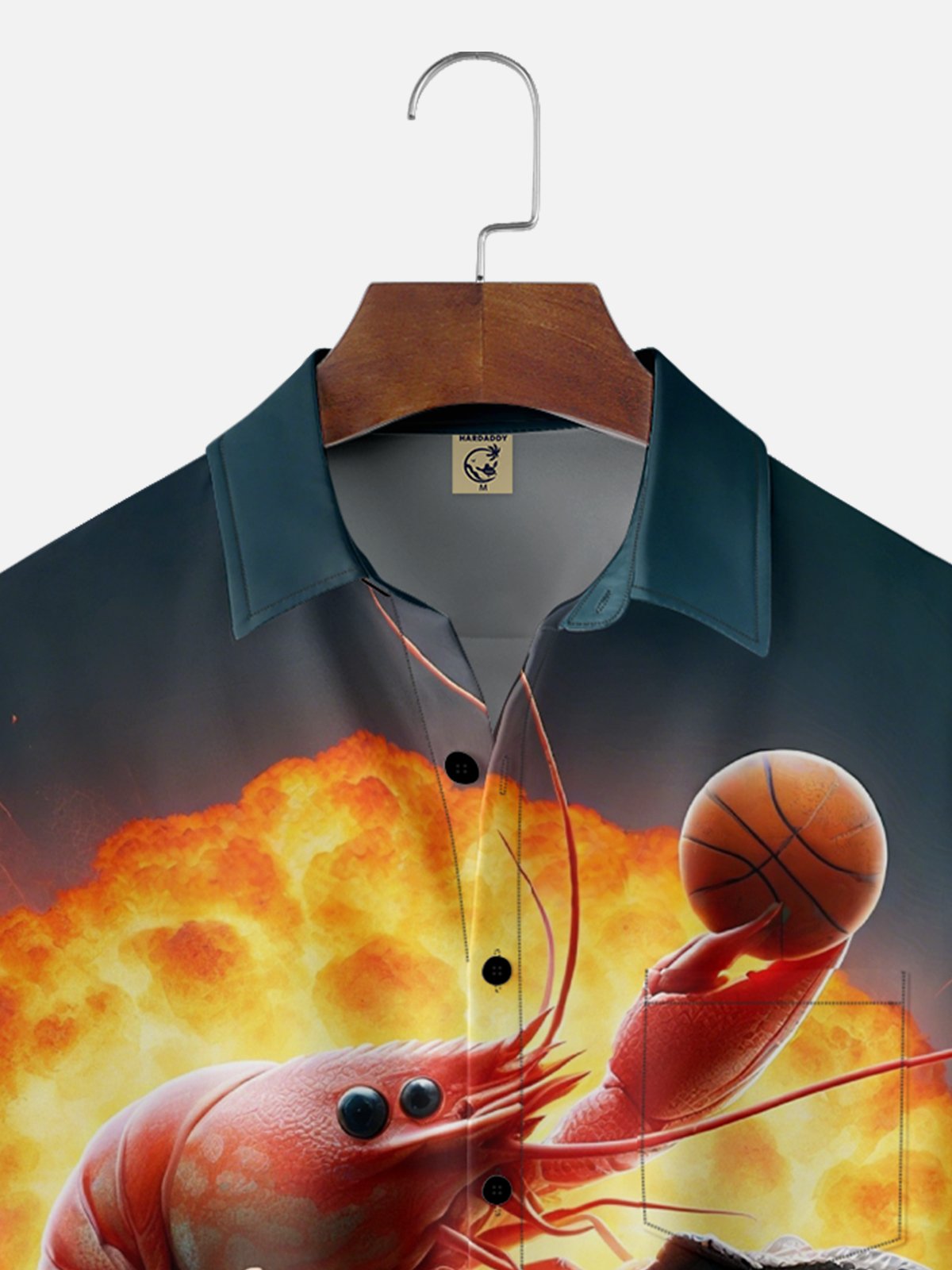 Moisture Wicking Lobster Dinosaur Basketball Chest Pocket Hawaiian Shirt