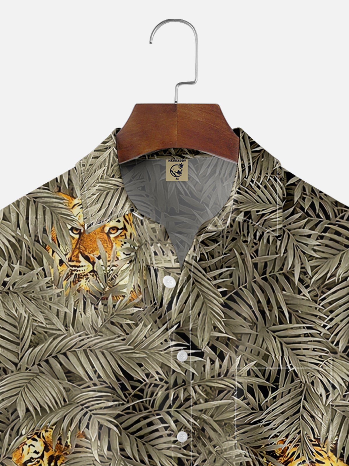Moisture Wicking Plants Leaf Tiger Chest Pocket Hawaiian Shirt