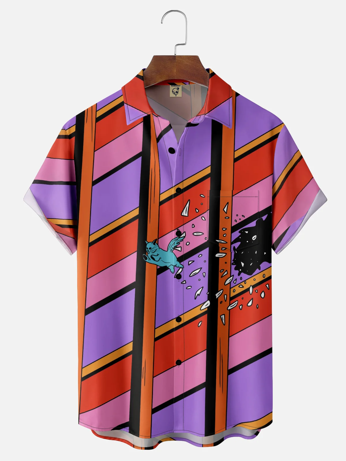 Hardaddy X Artist Janet Johnson Moisture Wicking Abstract Cat Painting Chest Pocket Hawaiian Shirt
