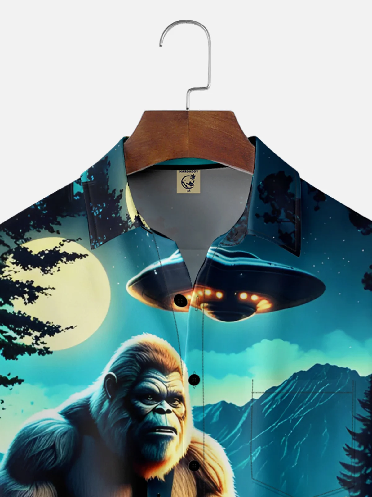 Moisture Wicking UFO Alien Bigfoot Guitar Music Chest Pocket Hawaiian Shirt
