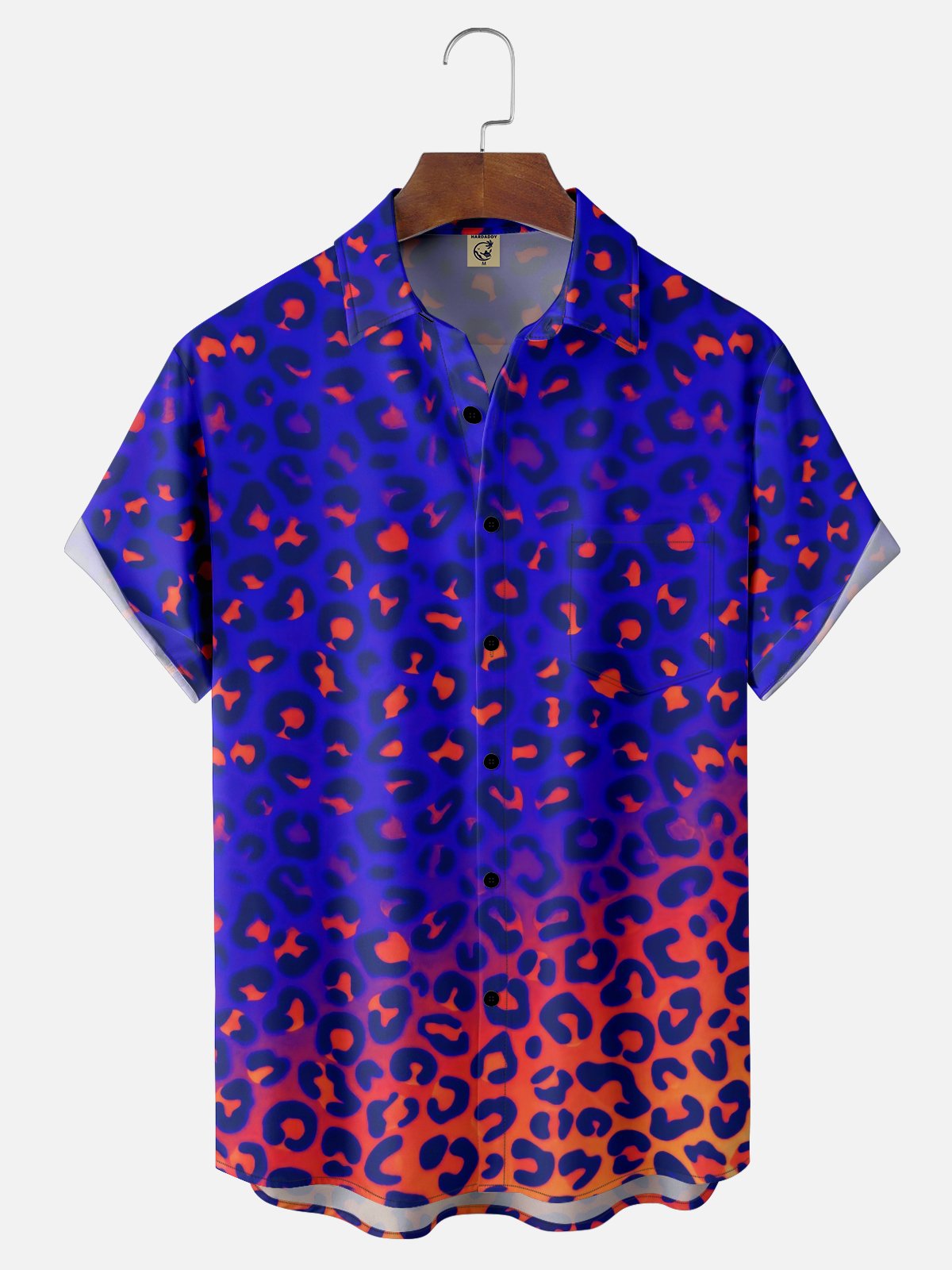 Moisture Wicking Gradient Leopard Chest Pocket Hawaiian Shirt