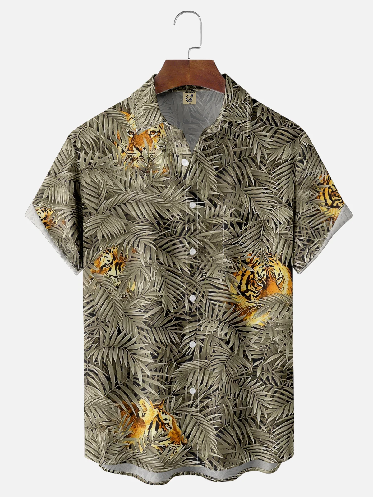 Moisture Wicking Plants Leaf Tiger Chest Pocket Hawaiian Shirt