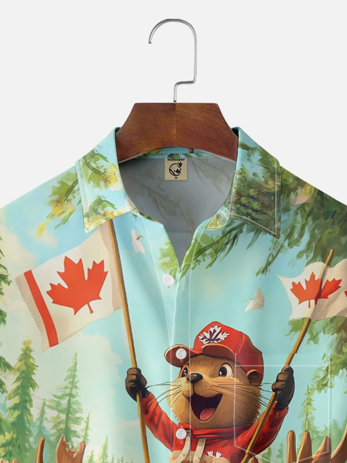 Moisture Wicking Canadian Beaver Riding A Moose Chest Pocket Hawaiian Shirt