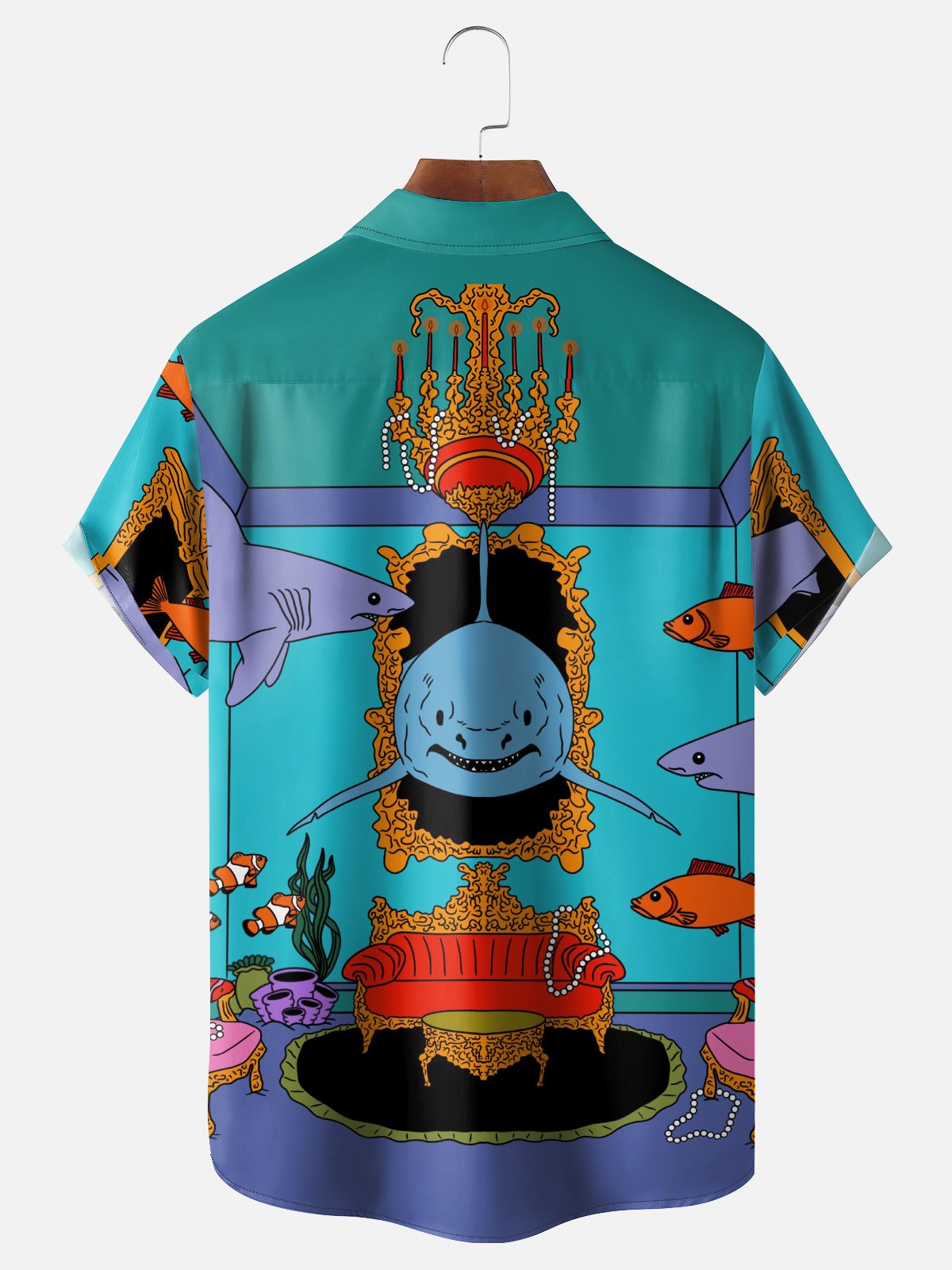 Hardaddy X Artist Janet Johnson Moisture Wicking Abstract Shark Art Painting Chest Pocket Hawaiian Shirt