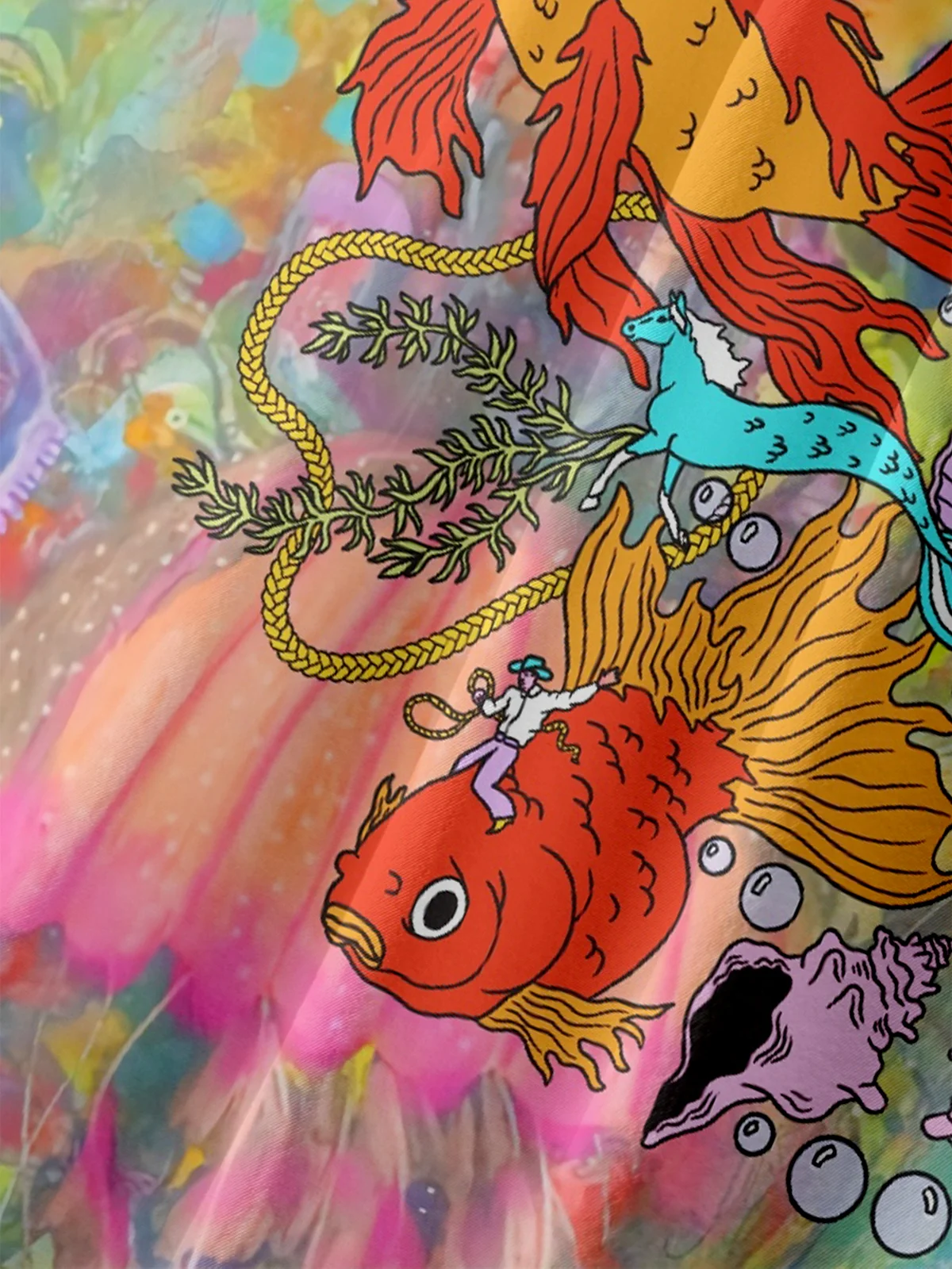 Hardaddy X Artist Janet Johnson Moisture-wicking Marine Life Chest Pocket Hawaiian Shirt