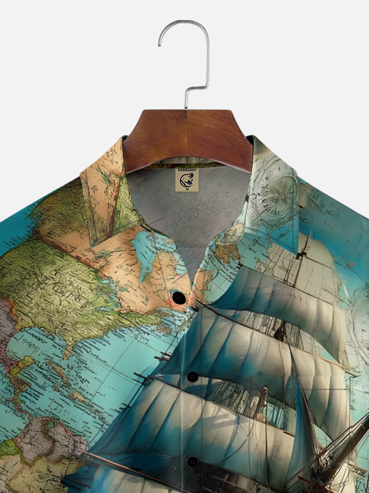 Moisture-Wicking Gradient Abstract Sailboat Map Chest Pocket Hawaiian Shirt