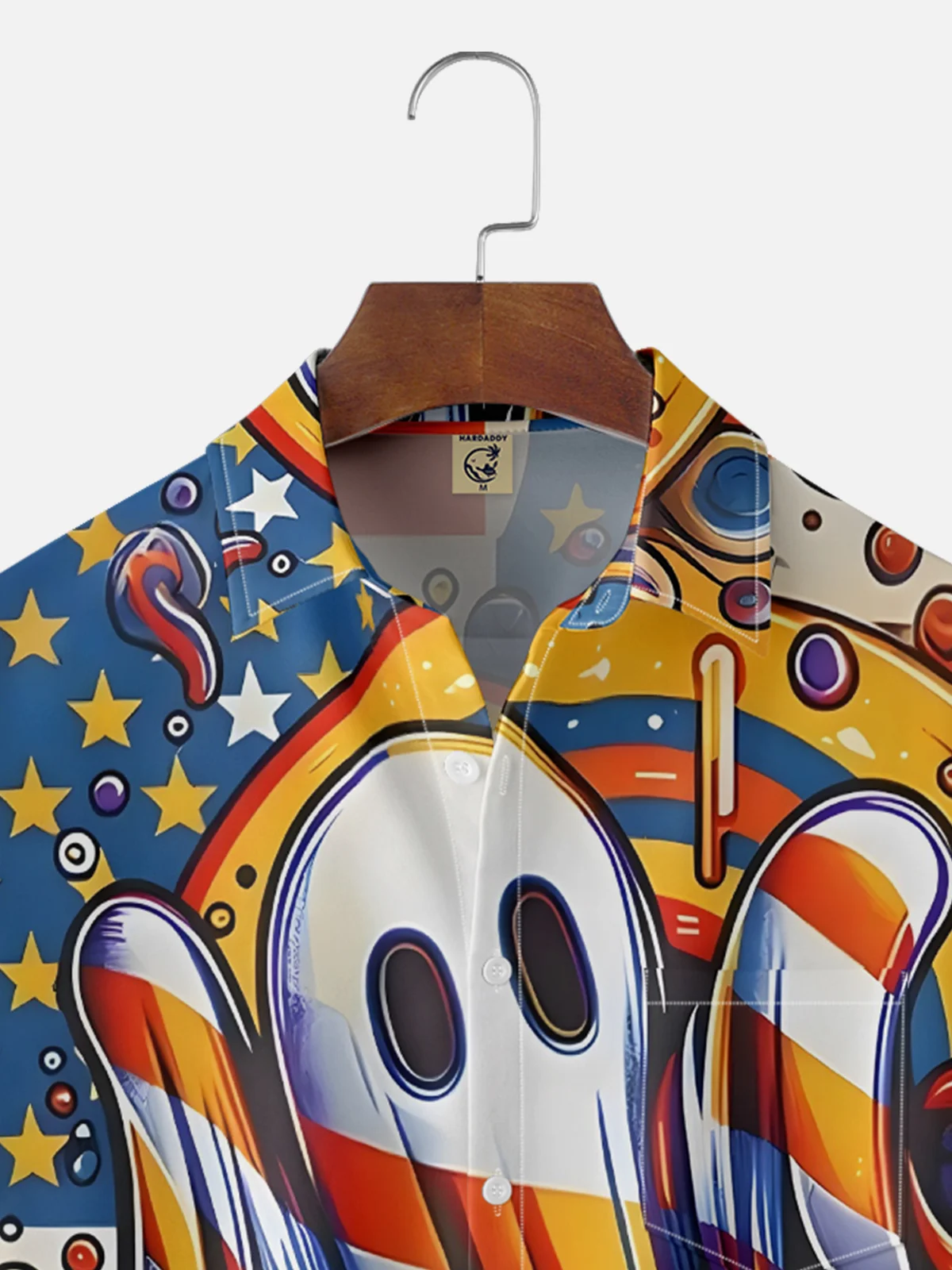 Moisture Wicking Halloween Ghost American Flag Chest Pocket Hawaiian Shirt