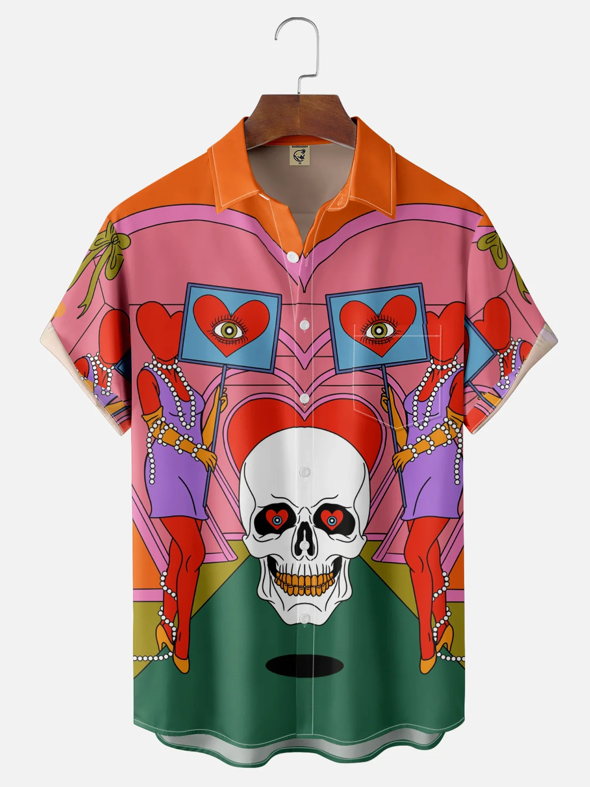 Hardaddy x Janet Johnson Moisture-wicking Art Heart Skull Chest Pocket Casual Shirt