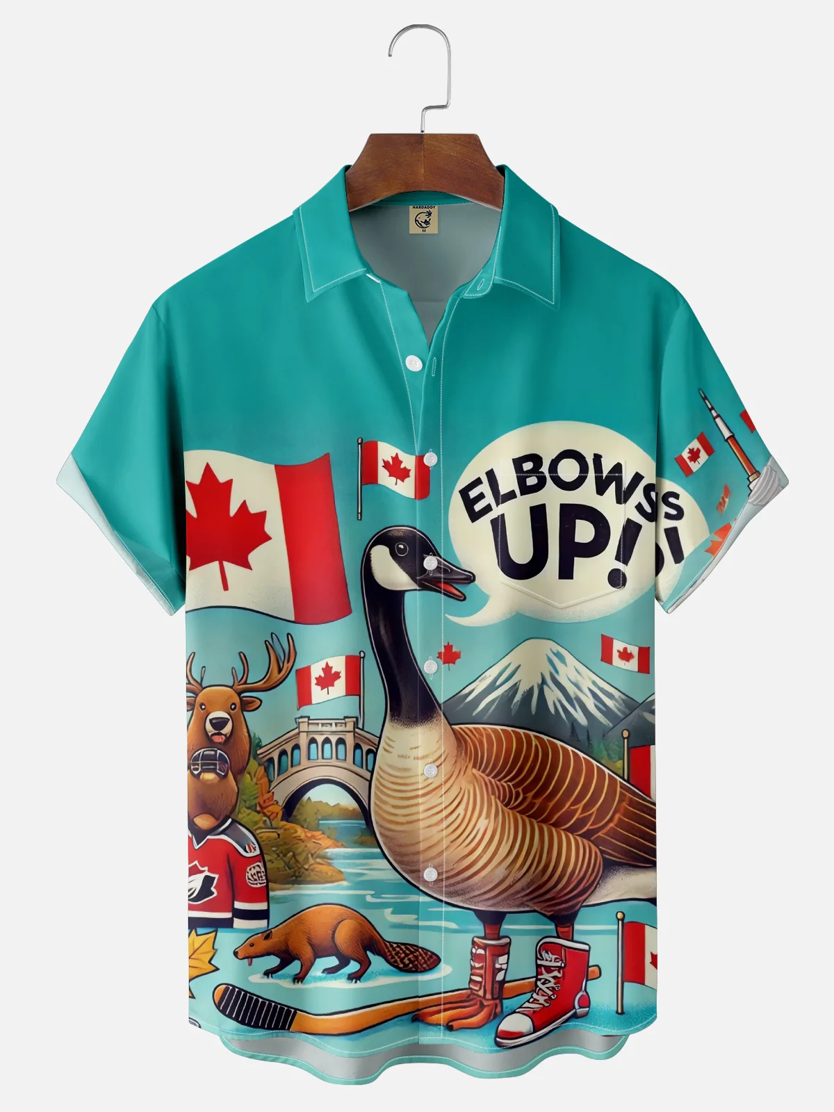 Moisture Wicking Canada Goose Beaver Moose Chest Pocket Hawaiian Shirt